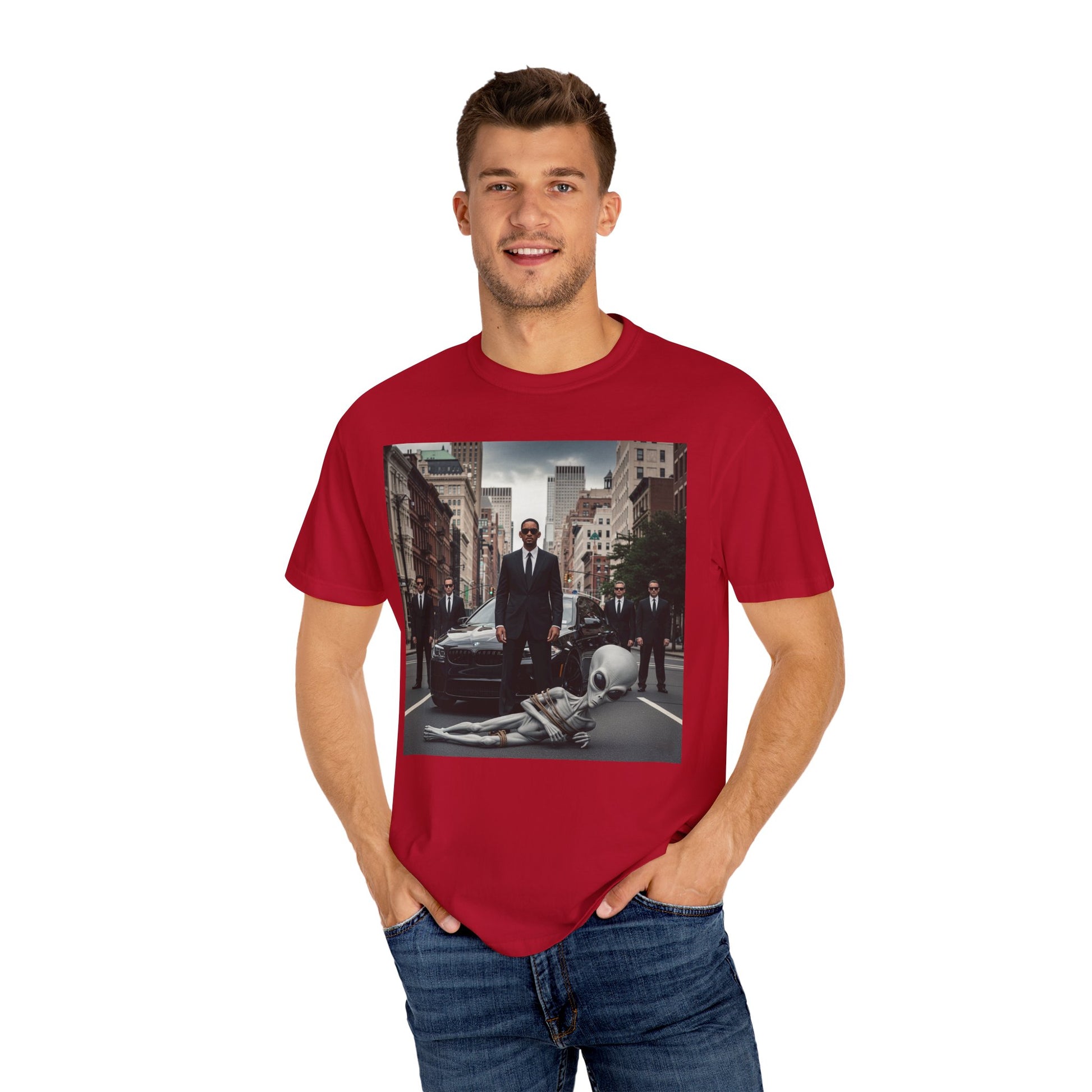 Alien Encounter T-Shirt - Unisex Garment-Dyed Tee, Fun Gift for Sci-Fi Fans, Casual Wear, Halloween Costume, Unique Collectible