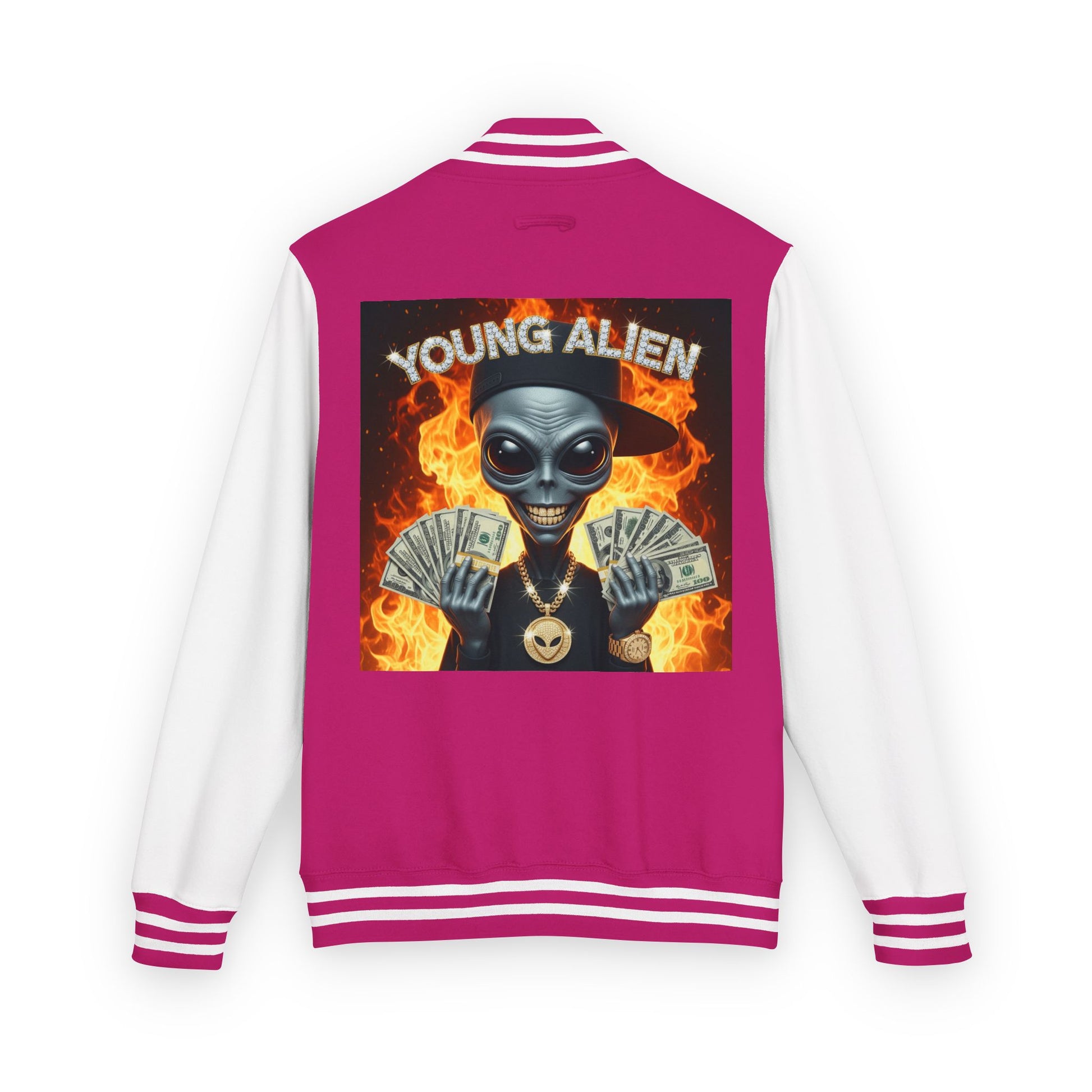 Youthful Alien Vibes Letterman Jacket, Retro Style Unisex Jacket, Trendy Outerwear, Casual Streetwear, Unique Gift for Teenagers