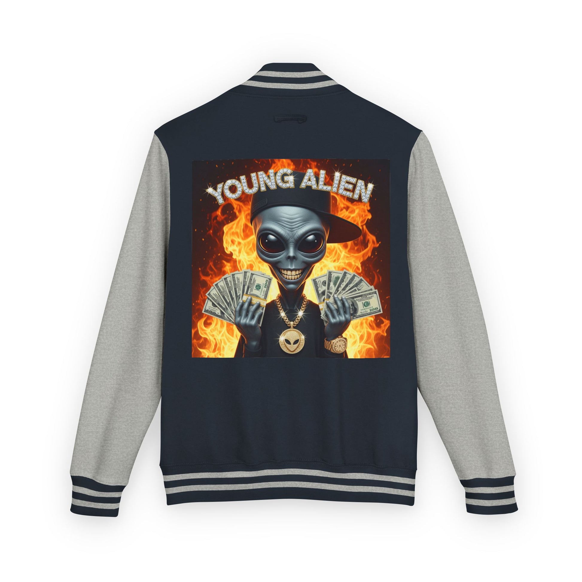 Youthful Alien Vibes Letterman Jacket, Retro Style Unisex Jacket, Trendy Outerwear, Casual Streetwear, Unique Gift for Teenagers