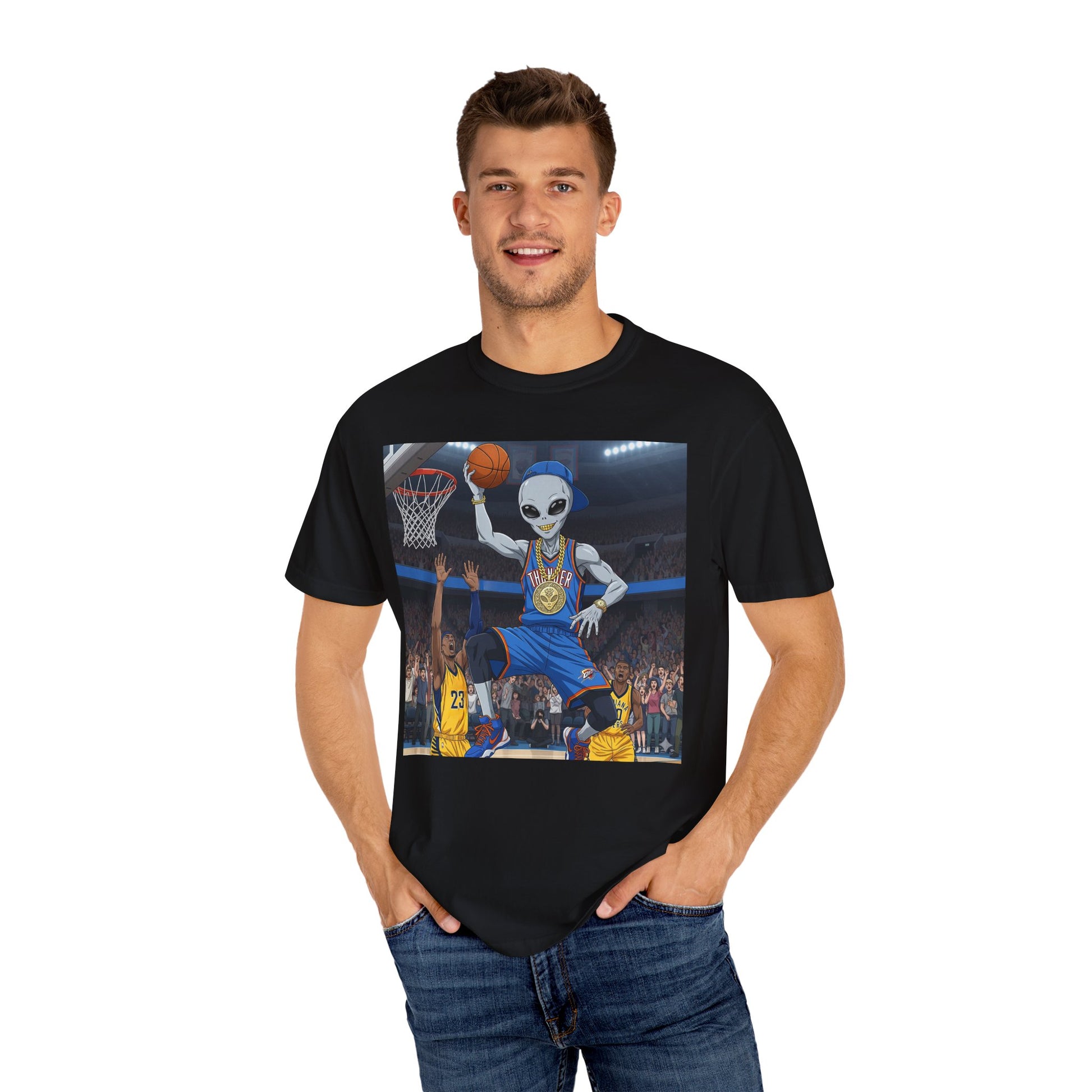 Alien Basketball Unisex T-Shirt, Fun Graphic Tee, Sports Apparel, Gift for Fans, Unique Streetwear, Casual Wear