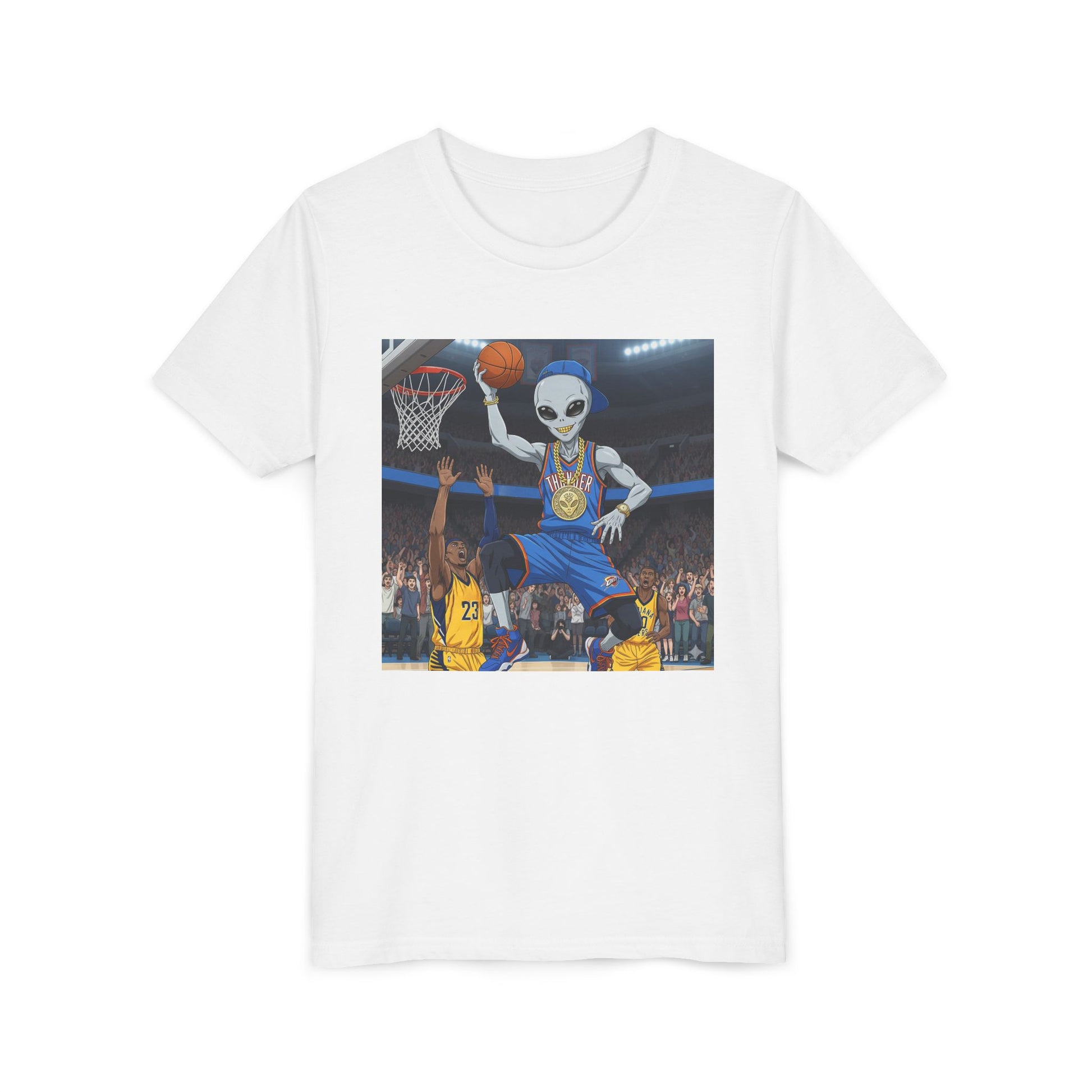Youth Basketball Alien Tee, Fun Kid's T-Shirt, Cute Gift for Sports Lovers, Birthday Party Attire, Trendy Graphic Tee
