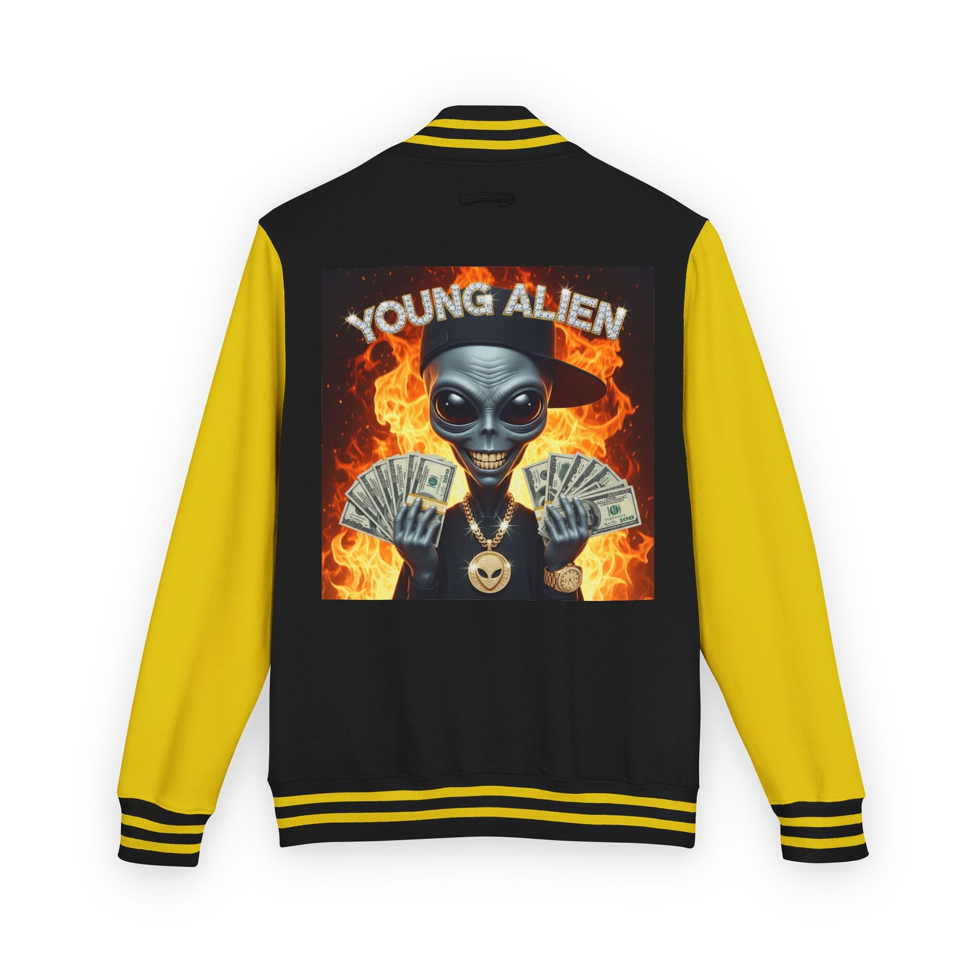 Youthful Alien Vibes Letterman Jacket, Retro Style Unisex Jacket, Trendy Outerwear, Casual Streetwear, Unique Gift for Teenagers