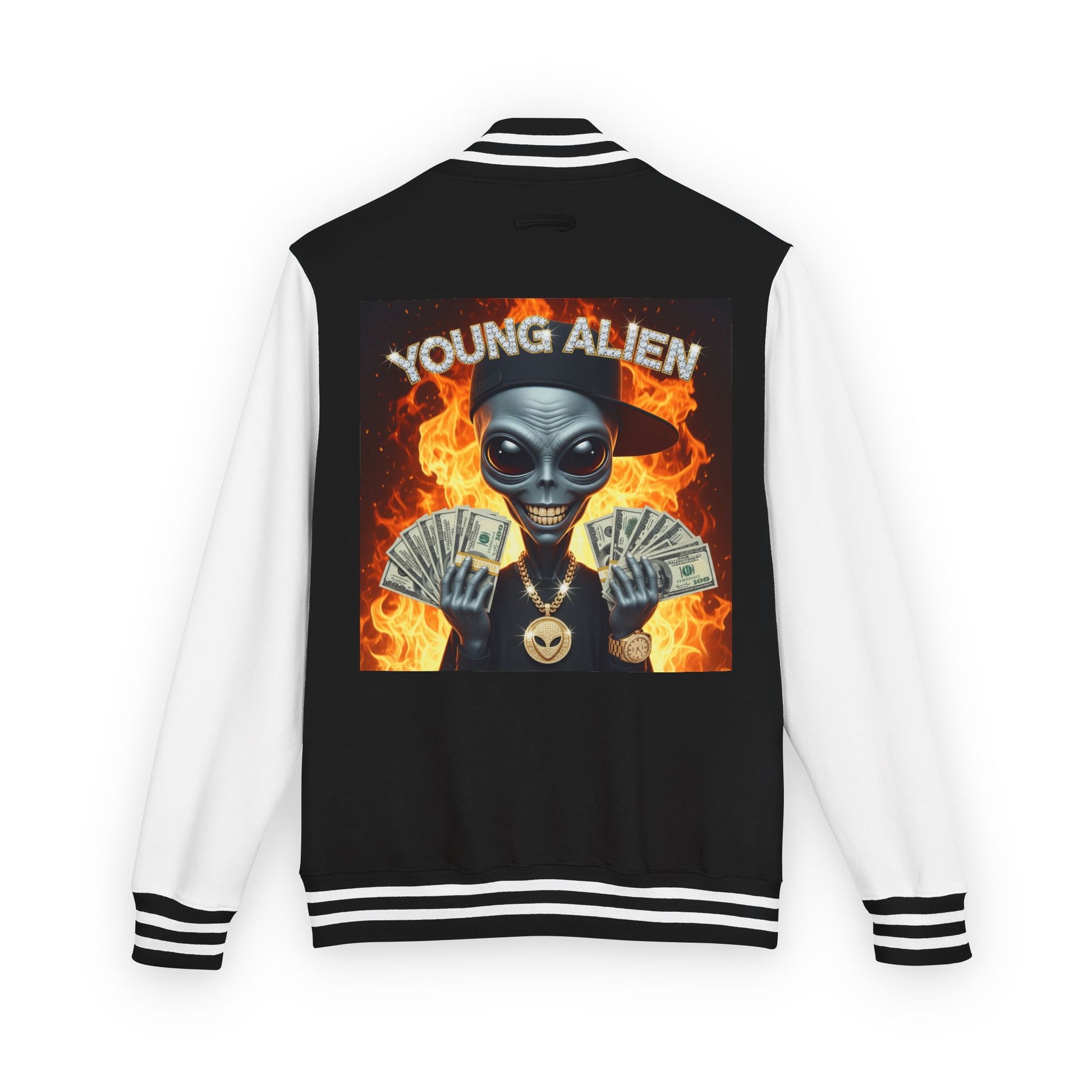 Youthful Alien Vibes Letterman Jacket, Retro Style Unisex Jacket, Trendy Outerwear, Casual Streetwear, Unique Gift for Teenagers