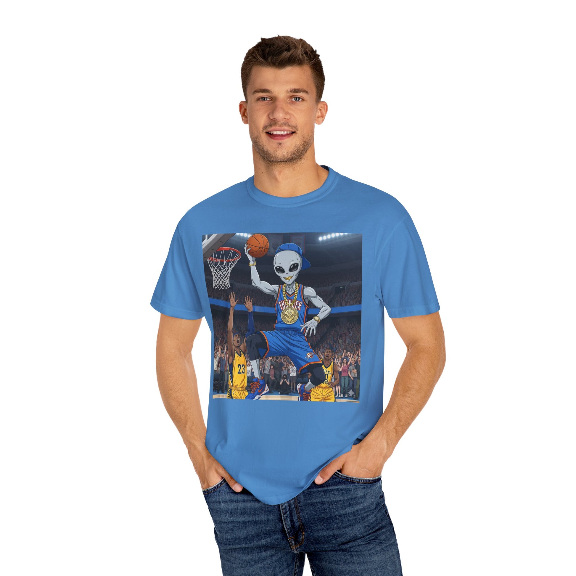 Alien Basketball Unisex T-Shirt, Fun Graphic Tee, Sports Apparel, Gift for Fans, Unique Streetwear, Casual Wear