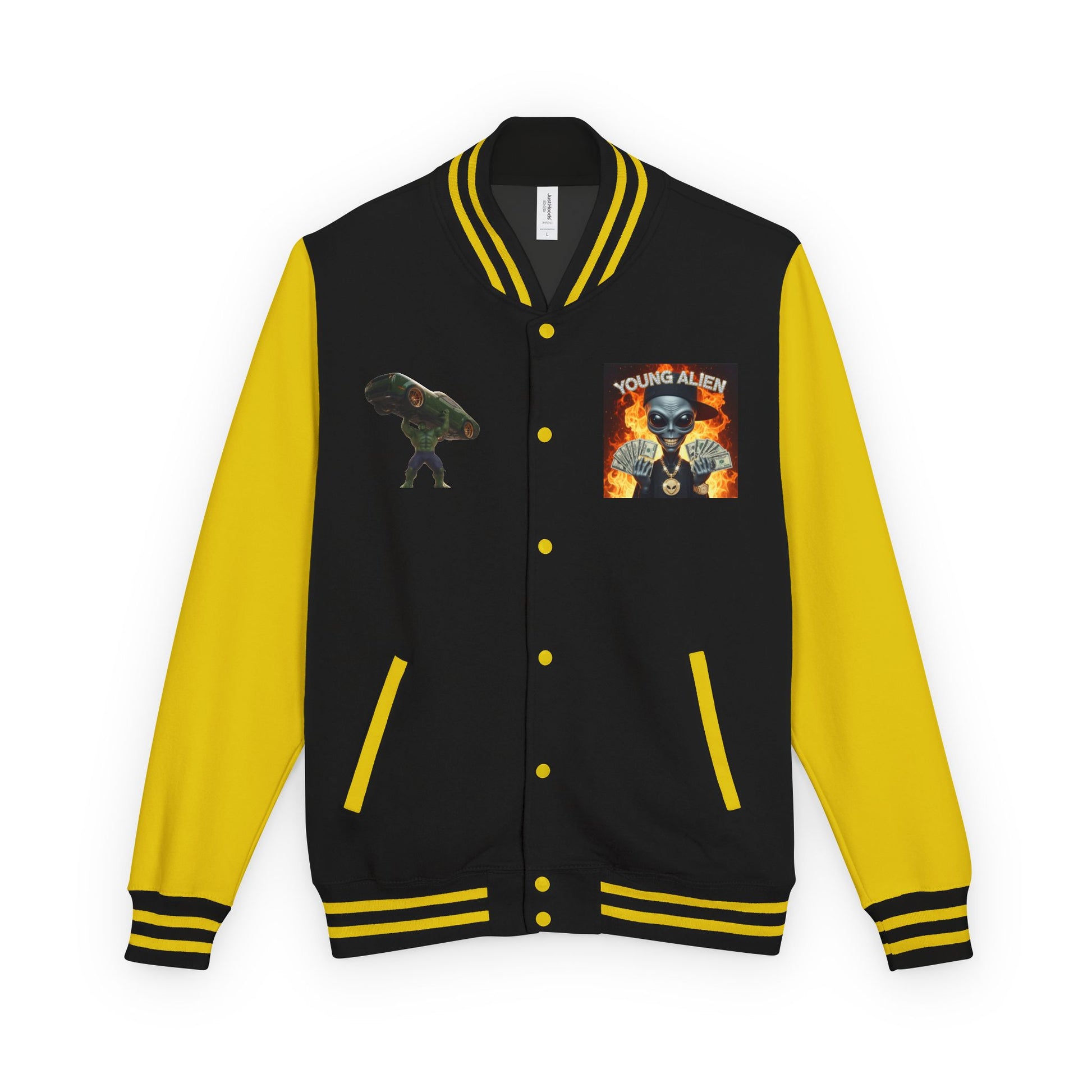 Youthful Alien Vibes Letterman Jacket, Retro Style Unisex Jacket, Trendy Outerwear, Casual Streetwear, Unique Gift for Teenagers