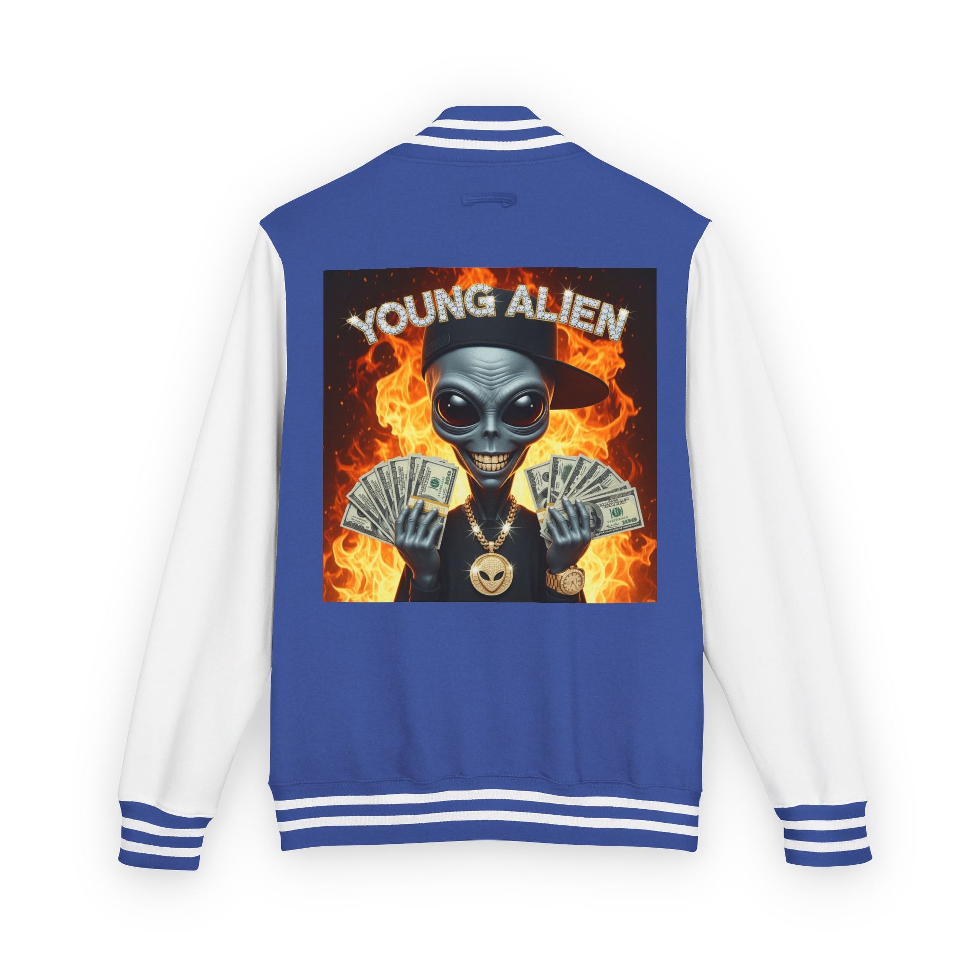 Youthful Alien Vibes Letterman Jacket, Retro Style Unisex Jacket, Trendy Outerwear, Casual Streetwear, Unique Gift for Teenagers