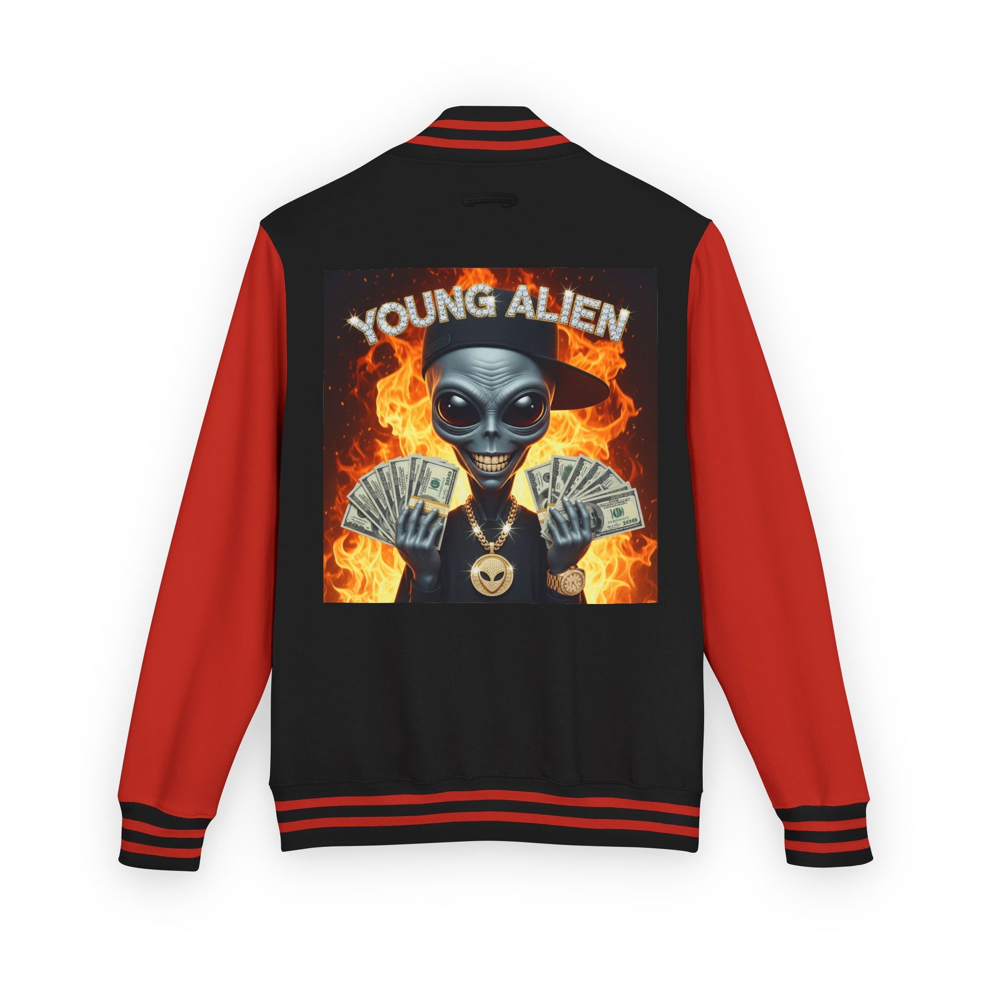Youthful Alien Vibes Letterman Jacket, Retro Style Unisex Jacket, Trendy Outerwear, Casual Streetwear, Unique Gift for Teenagers