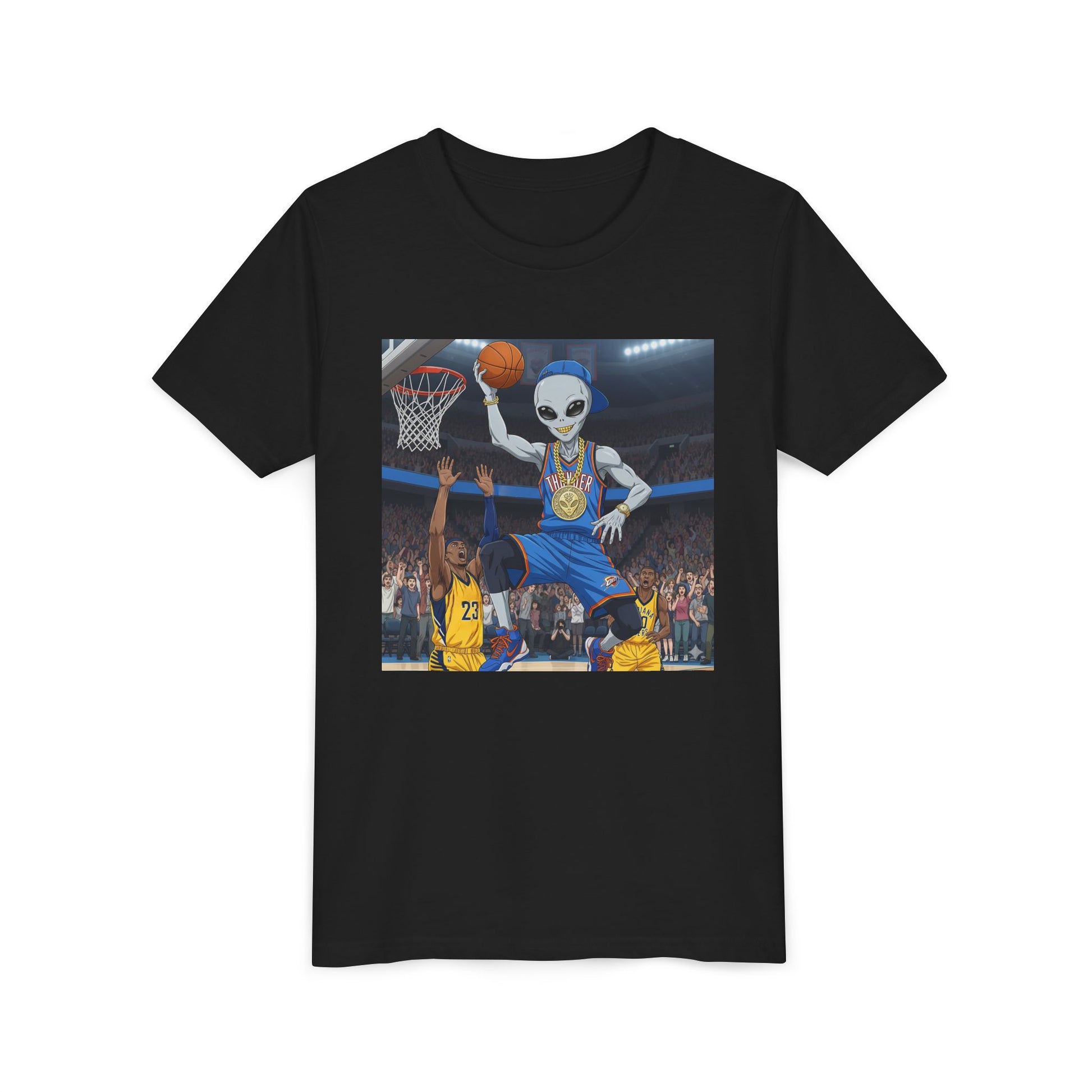 Youth Basketball Alien Tee, Fun Kid's T-Shirt, Cute Gift for Sports Lovers, Birthday Party Attire, Trendy Graphic Tee