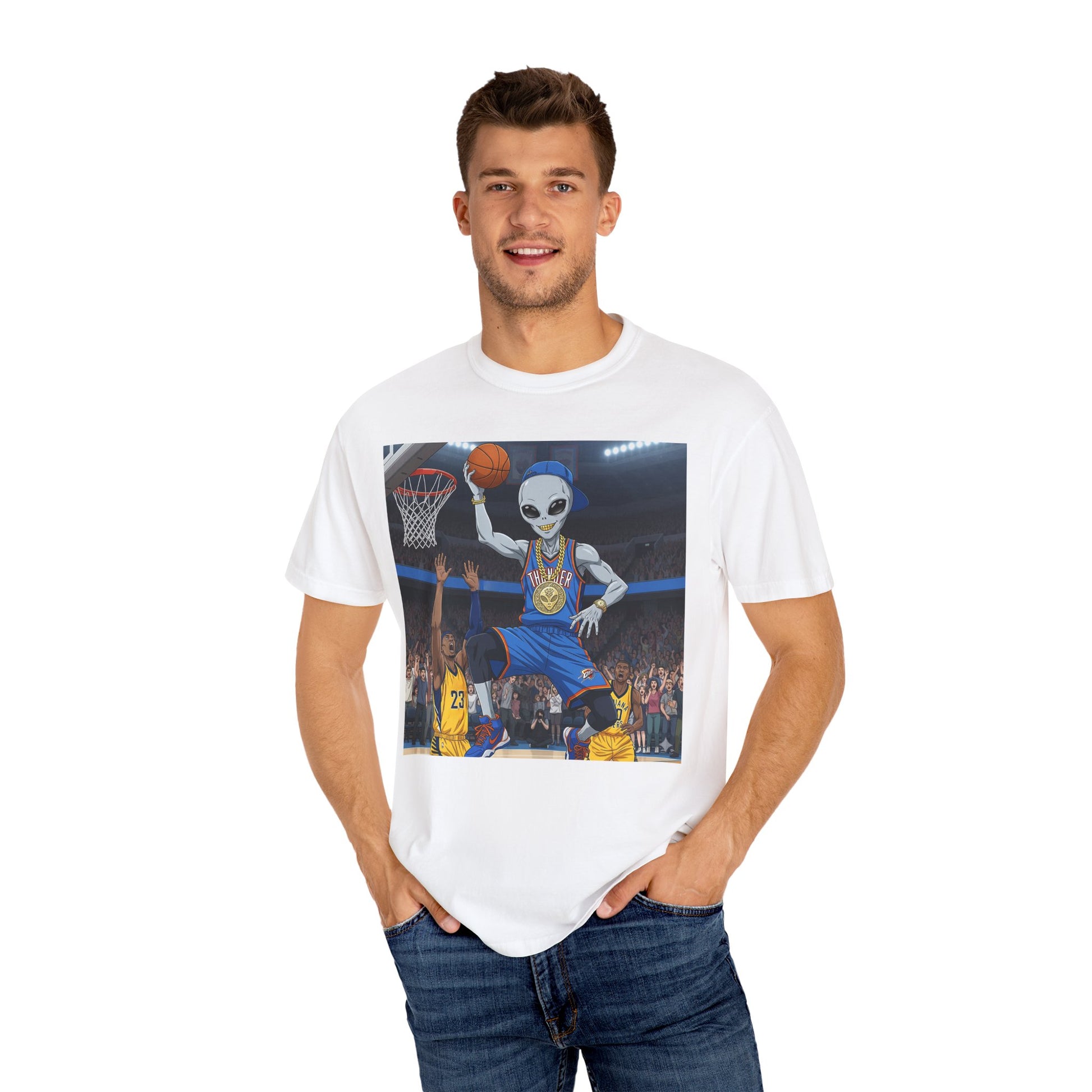 Alien Basketball Unisex T-Shirt, Fun Graphic Tee, Sports Apparel, Gift for Fans, Unique Streetwear, Casual Wear