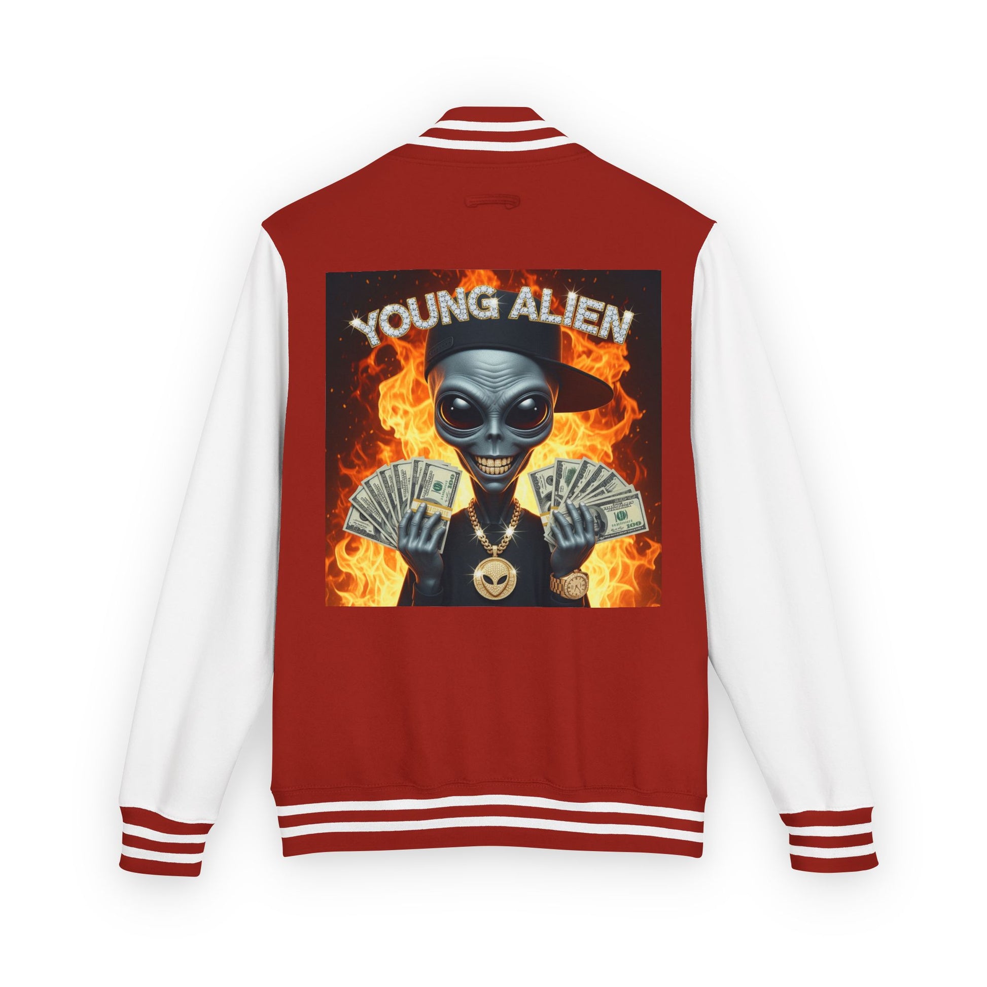 Youthful Alien Vibes Letterman Jacket, Retro Style Unisex Jacket, Trendy Outerwear, Casual Streetwear, Unique Gift for Teenagers