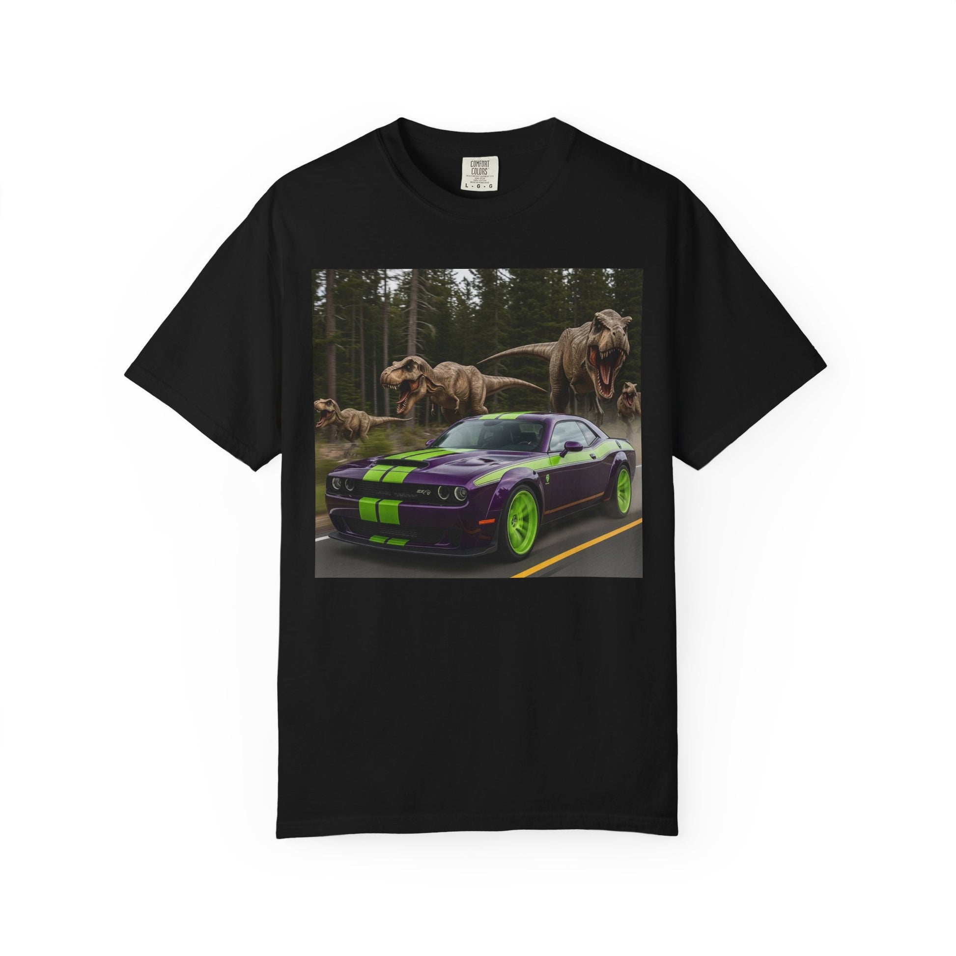 Dinosaur Race T-Shirt, Unisex Garment-Dyed Tee for Car Lovers, Dinosaur Lovers Gift, Fun Graphic Tee, Casual Wear, Gift for Him/Her