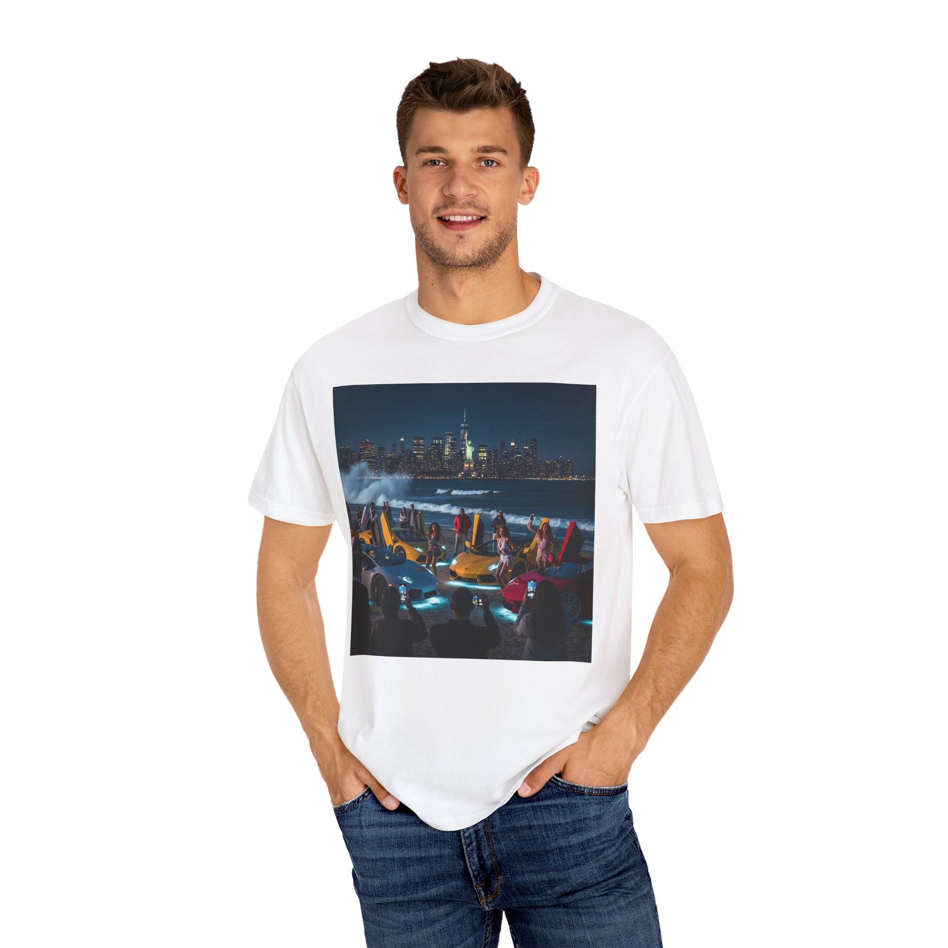 Cityscape Nightlife Unisex T-shirt, Cool Graphic Tee, Urban Style Top, Perfect for Parties, Gifts for Friends, Trendy Streetwear