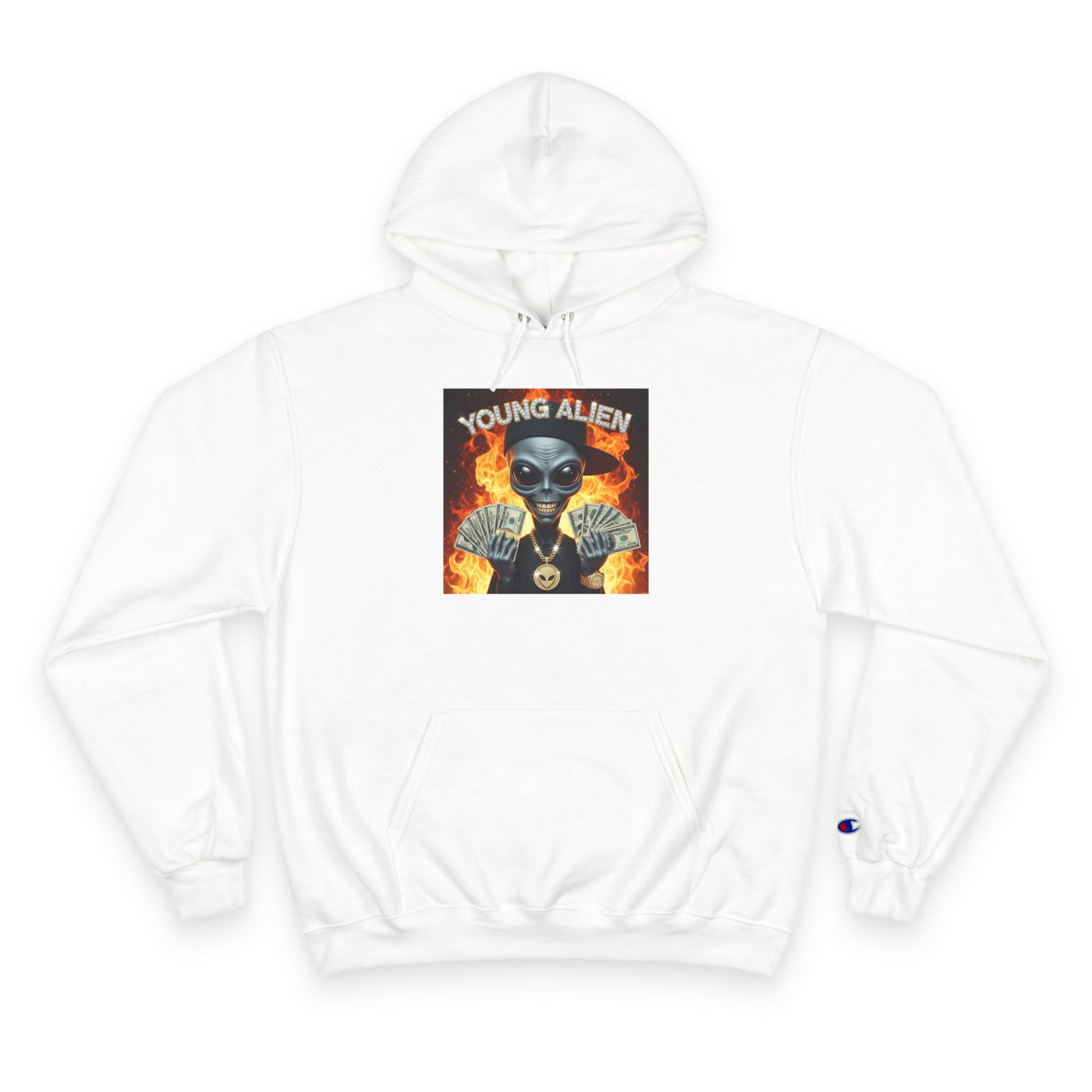Young Alien Champion Hoodie - Stylish Streetwear, Unique Graphic Sweatshirt, Unisex Pullover, Perfect for Gifting, Trendy Urban Fashion