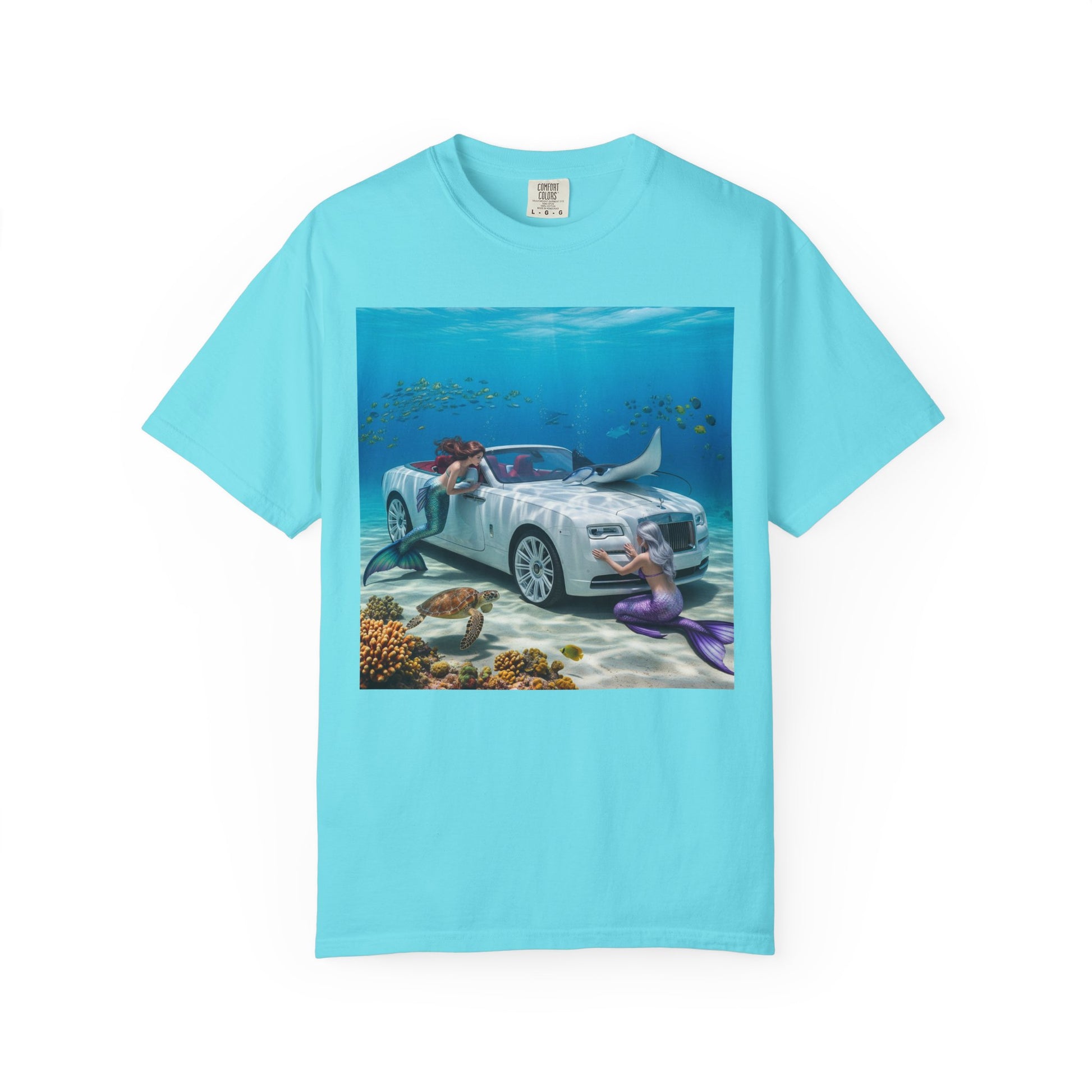 Underwater Mermaid Scene T-shirt, Ocean Art Tee, Summer Casual Wear, Beach Lover Gift, Unique Graphic Shirt