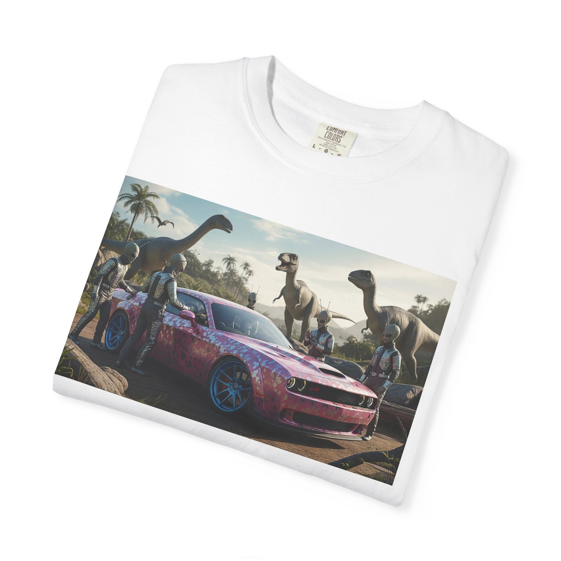 Dinosaur Adventure T-Shirt | Unisex Garment-Dyed Tee, Jurassic Theme, Car Lovers Gift, Fun Casual Wear, Unique Graphic Shirt