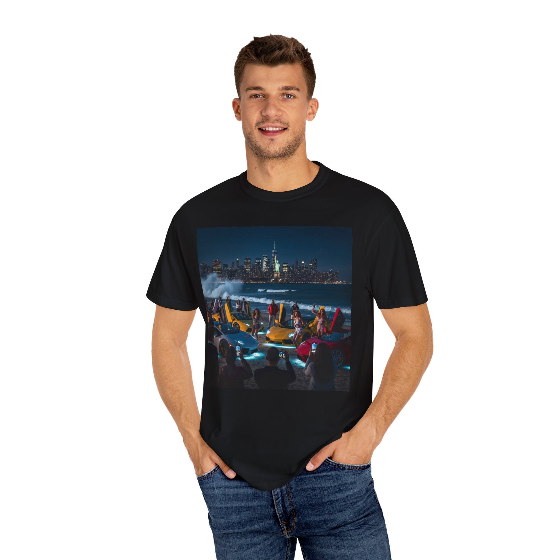 Cityscape Nightlife Unisex T-shirt, Cool Graphic Tee, Urban Style Top, Perfect for Parties, Gifts for Friends, Trendy Streetwear
