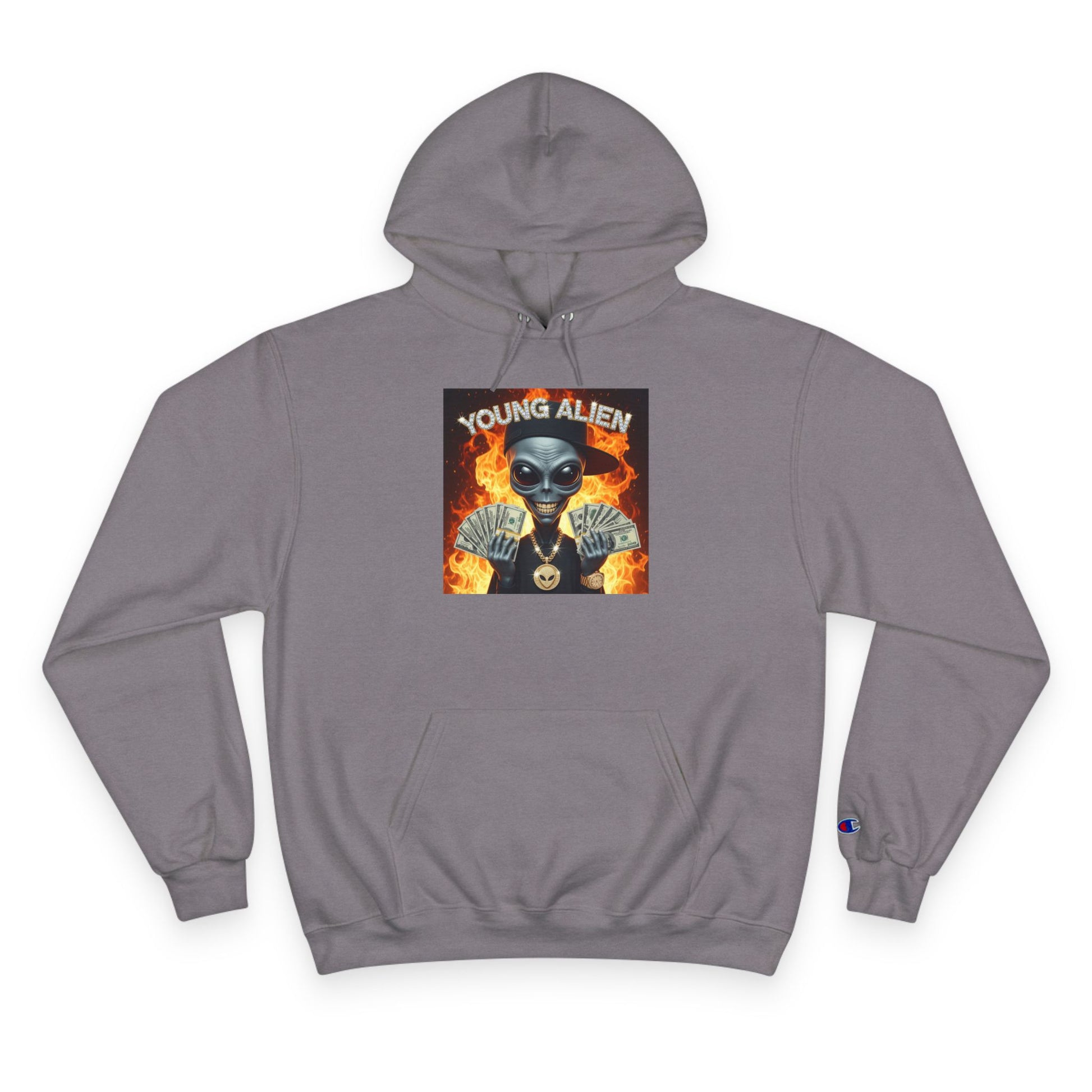 Young Alien Champion Hoodie - Stylish Streetwear, Unique Graphic Sweatshirt, Unisex Pullover, Perfect for Gifting, Trendy Urban Fashion