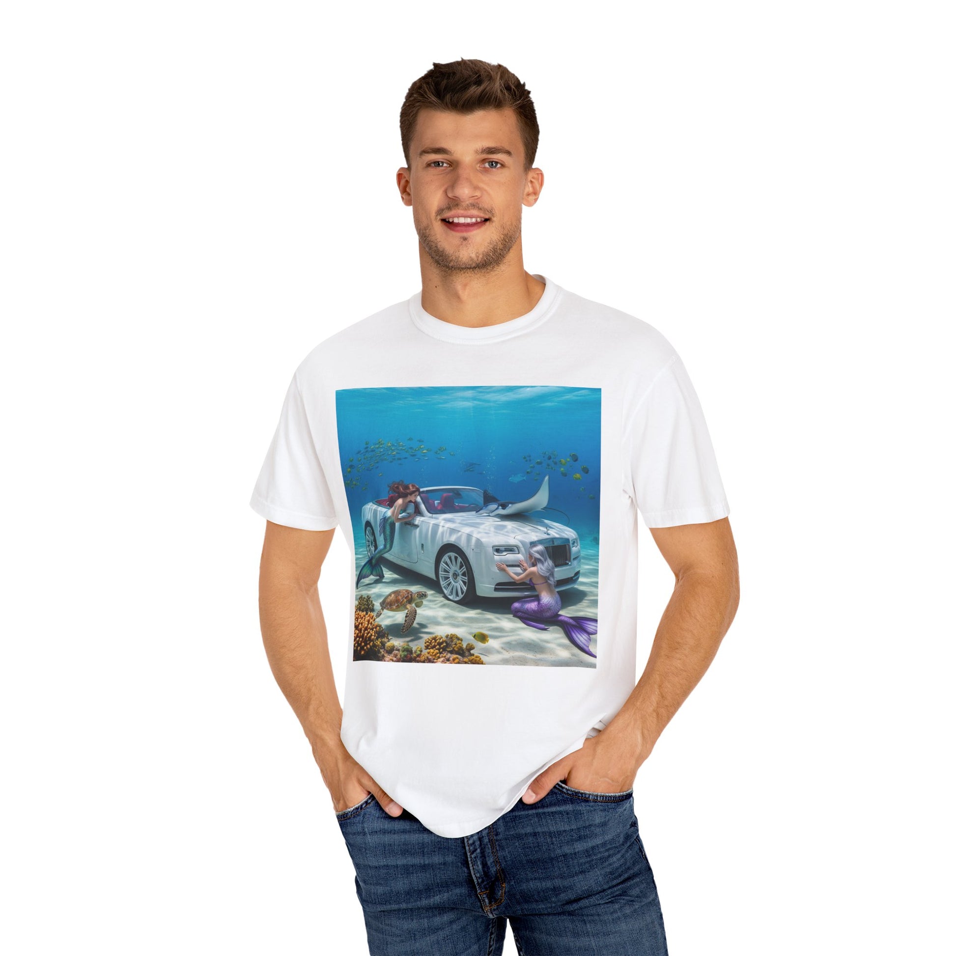 Underwater Mermaid Scene T-shirt, Ocean Art Tee, Summer Casual Wear, Beach Lover Gift, Unique Graphic Shirt