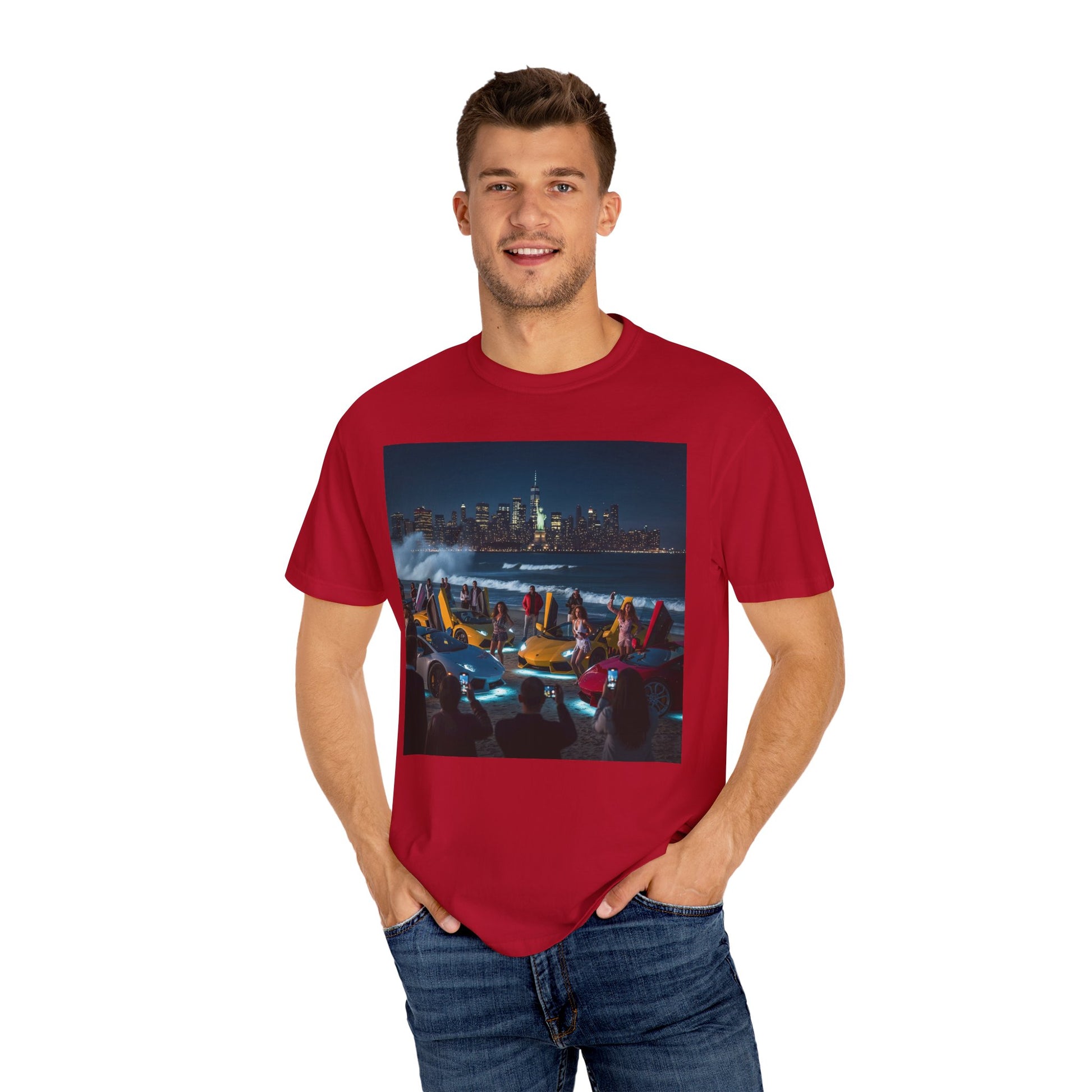 Cityscape Nightlife Unisex T-shirt, Cool Graphic Tee, Urban Style Top, Perfect for Parties, Gifts for Friends, Trendy Streetwear