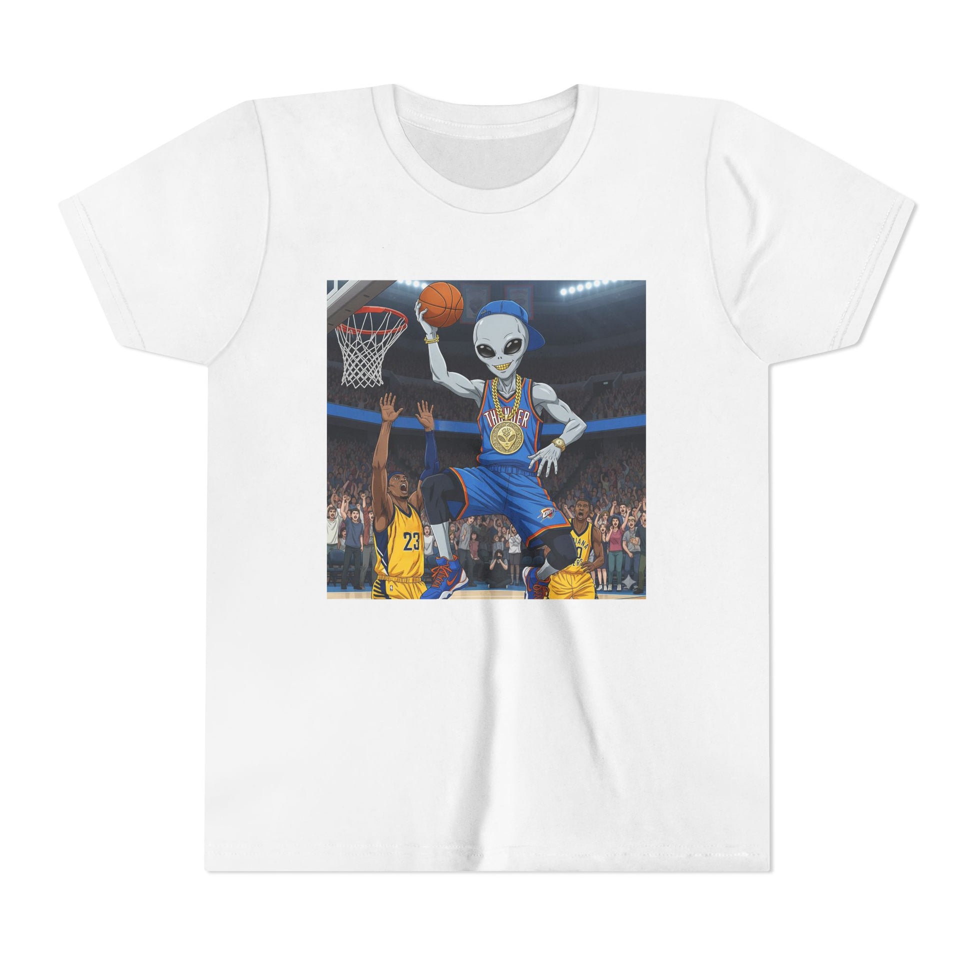Youth Basketball Alien Tee, Fun Kid's T-Shirt, Cute Gift for Sports Lovers, Birthday Party Attire, Trendy Graphic Tee