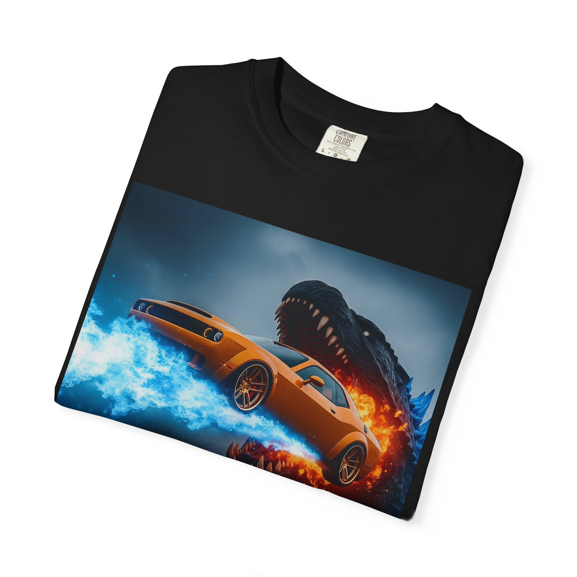 Epic Dinosaur Car Chase Unisex T-Shirt, Casual Tee, Unique Gift, Movie Fan Shirt, Birthday Present, Fun Graphic Tee