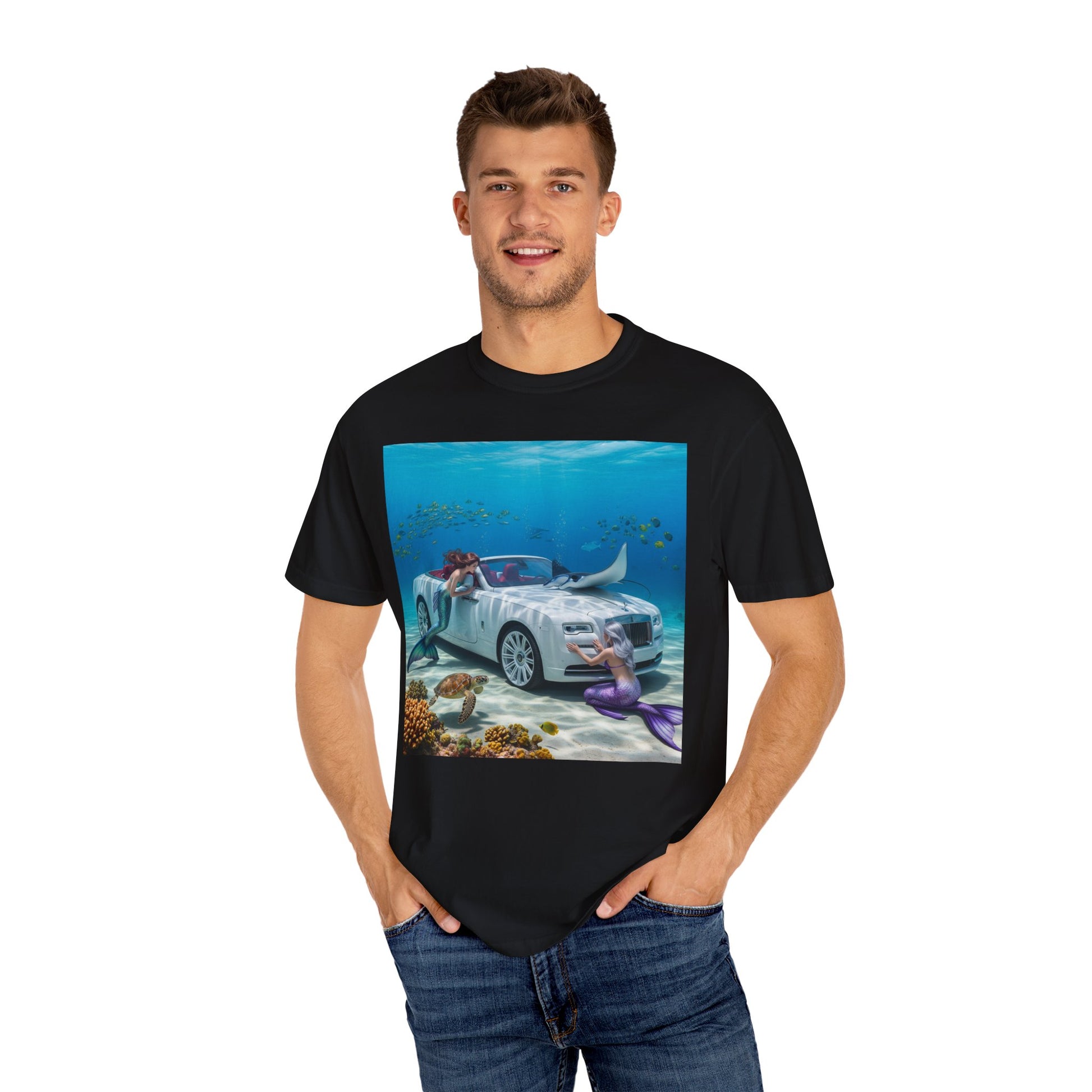 Underwater Mermaid Scene T-shirt, Ocean Art Tee, Summer Casual Wear, Beach Lover Gift, Unique Graphic Shirt