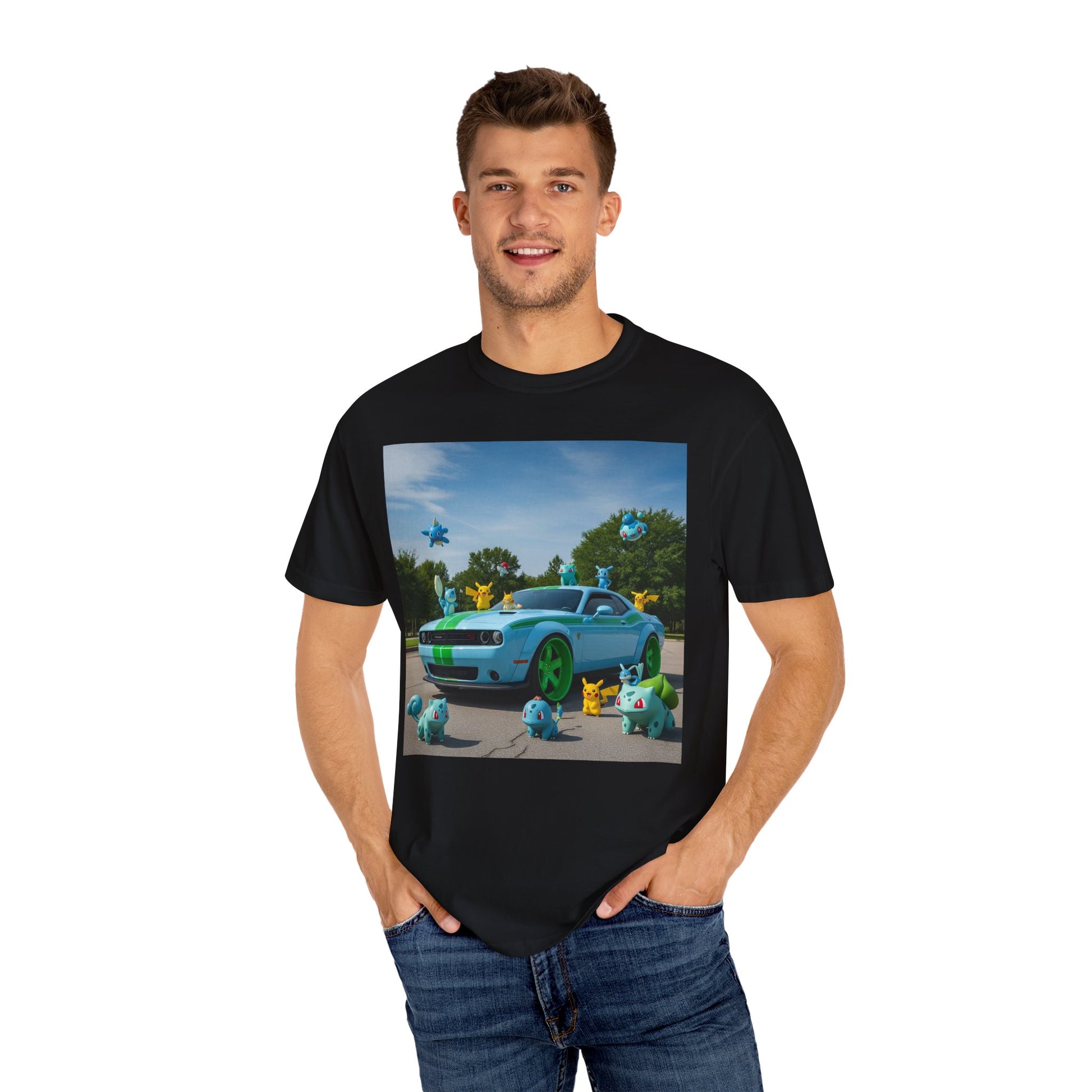 Whimsical Car Tee: Fun Graphic T-Shirt, Casual Wear, Anime Style, Gift for Gamers, Summer Apparel, Unique Tees