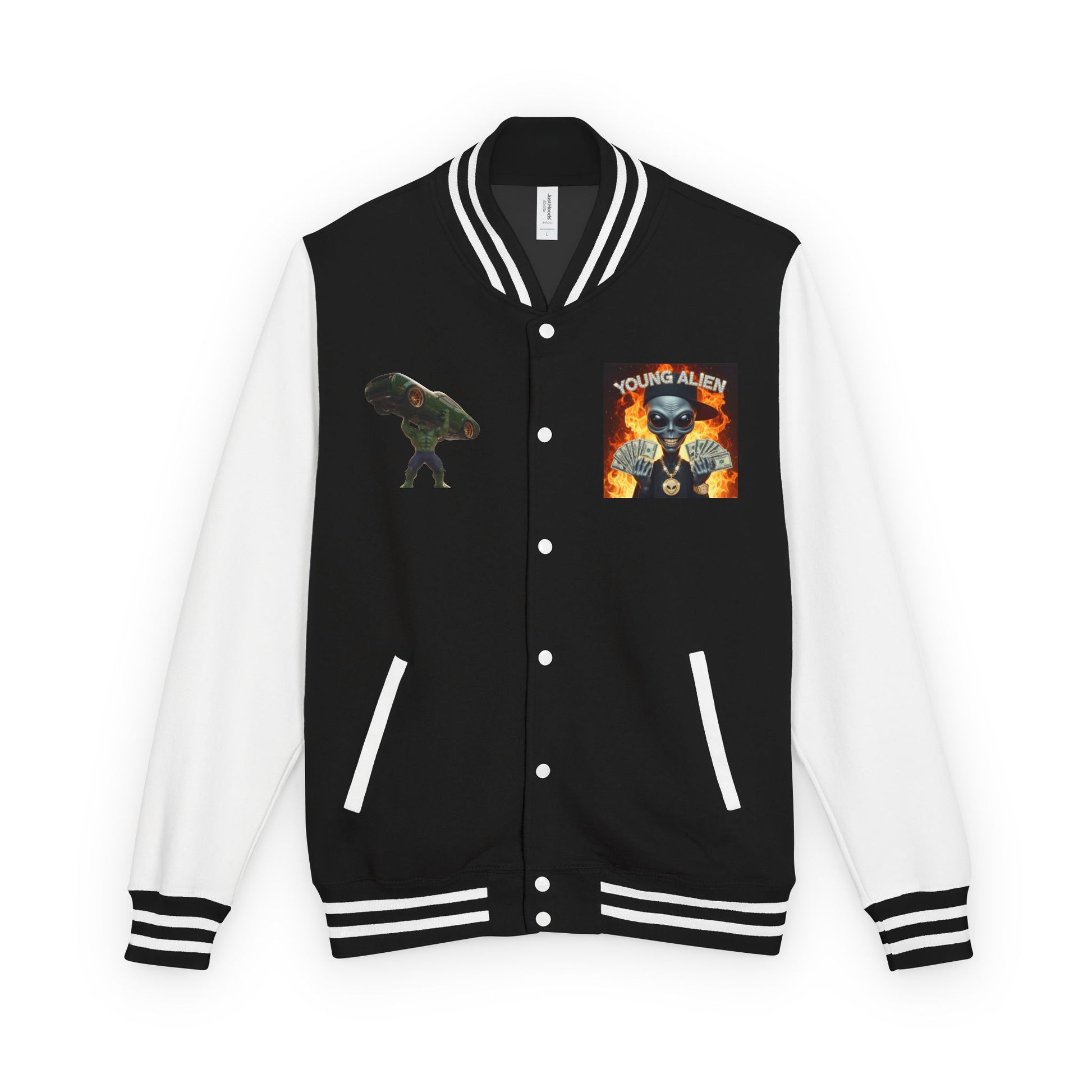 Youthful Alien Vibes Letterman Jacket, Retro Style Unisex Jacket, Trendy Outerwear, Casual Streetwear, Unique Gift for Teenagers