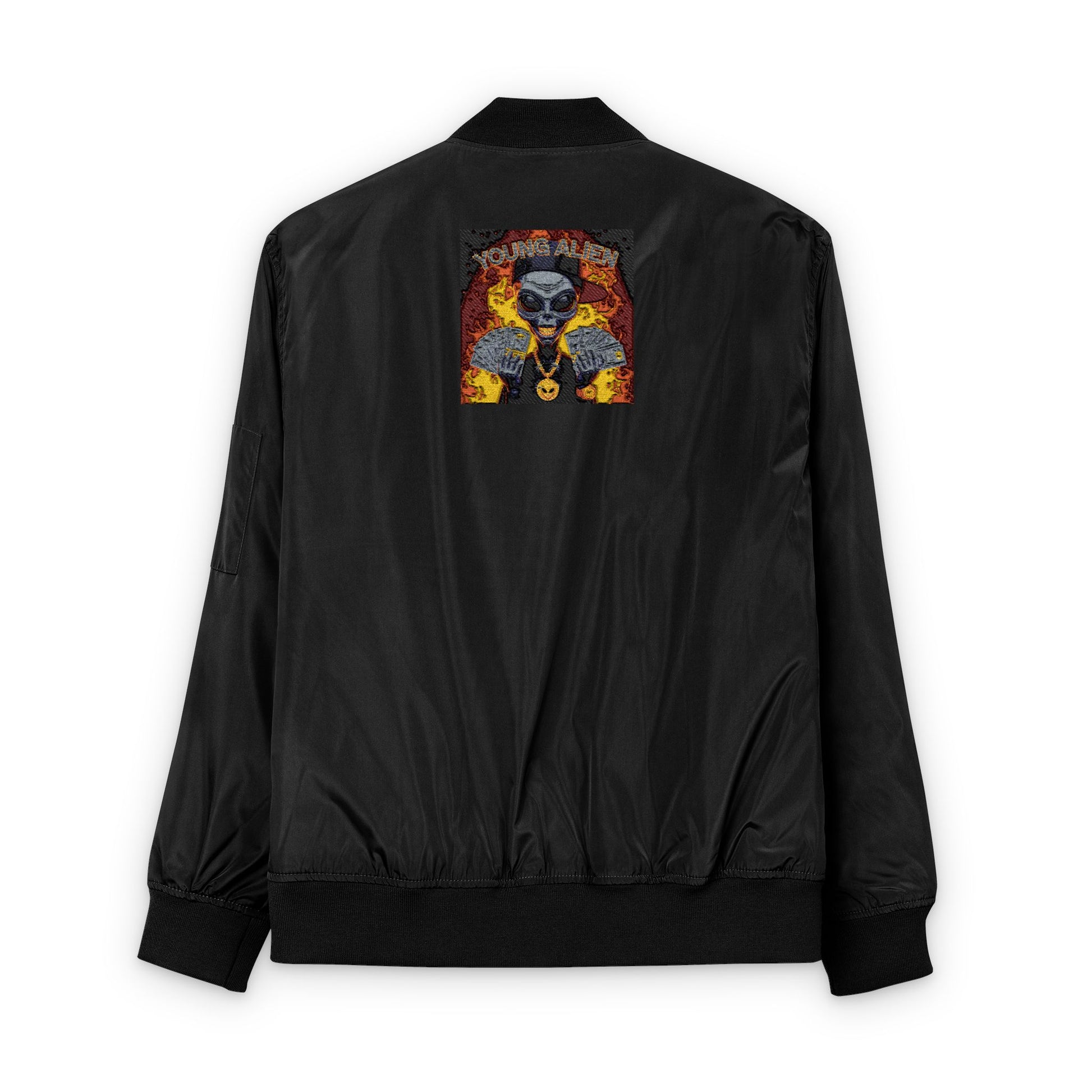 Eco-Friendly Embroidered Bomber Jacket, Stylish Outerwear, Streetwear Fashion, Unique Gift for Him, Recycled Material Jacket