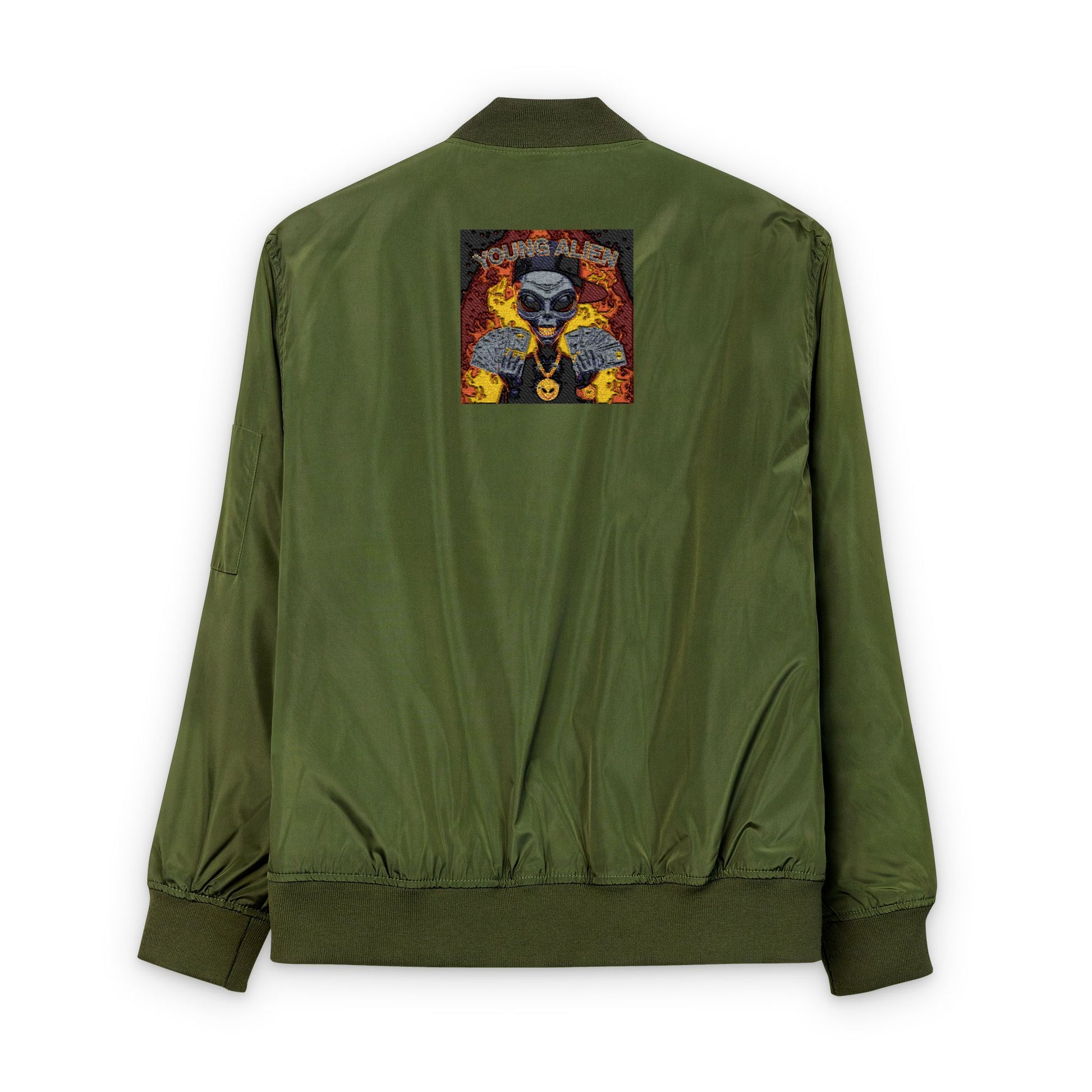 Eco-Friendly Embroidered Bomber Jacket, Stylish Outerwear, Streetwear Fashion, Unique Gift for Him, Recycled Material Jacket