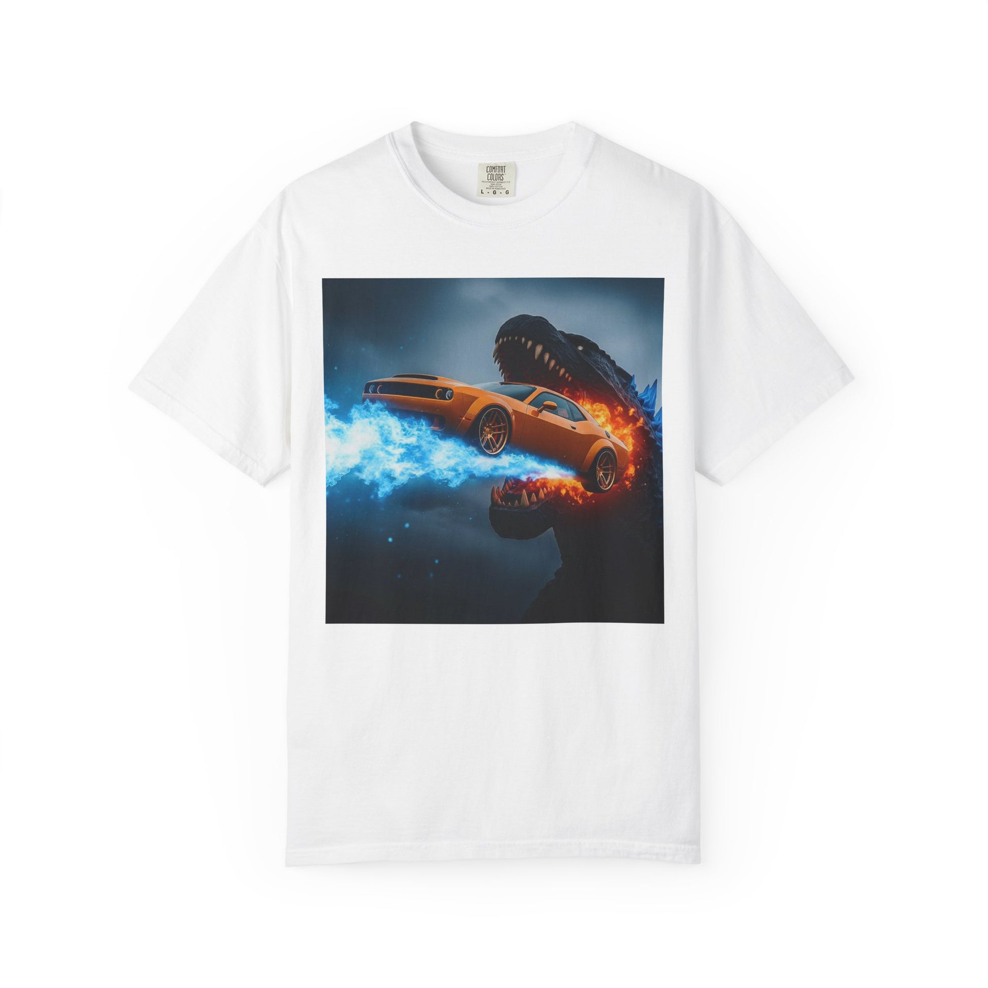 Epic Dinosaur Car Chase Unisex T-Shirt, Casual Tee, Unique Gift, Movie Fan Shirt, Birthday Present, Fun Graphic Tee