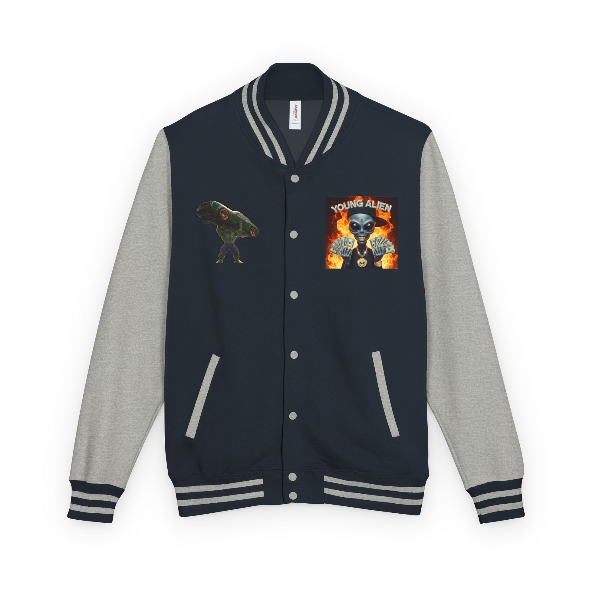 Youthful Alien Vibes Letterman Jacket, Retro Style Unisex Jacket, Trendy Outerwear, Casual Streetwear, Unique Gift for Teenagers
