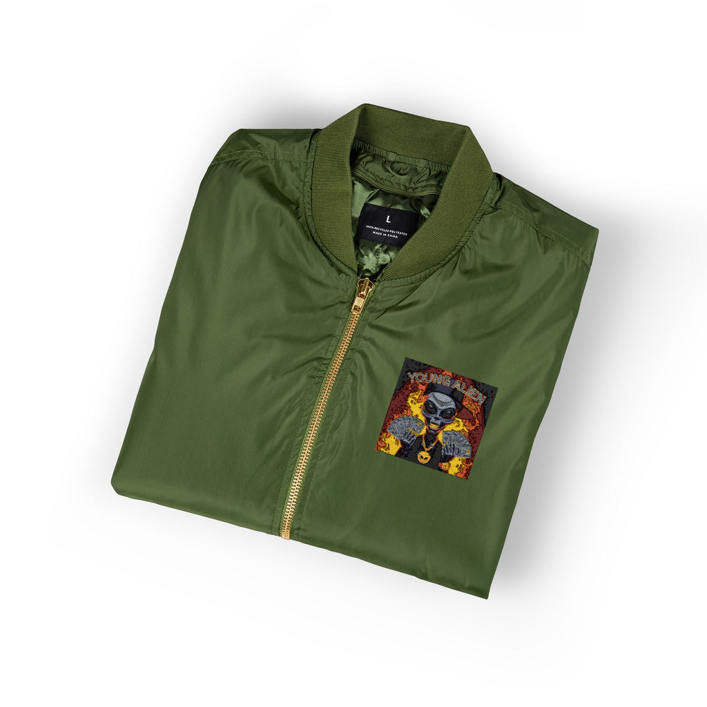 Eco-Friendly Embroidered Bomber Jacket, Stylish Outerwear, Streetwear Fashion, Unique Gift for Him, Recycled Material Jacket