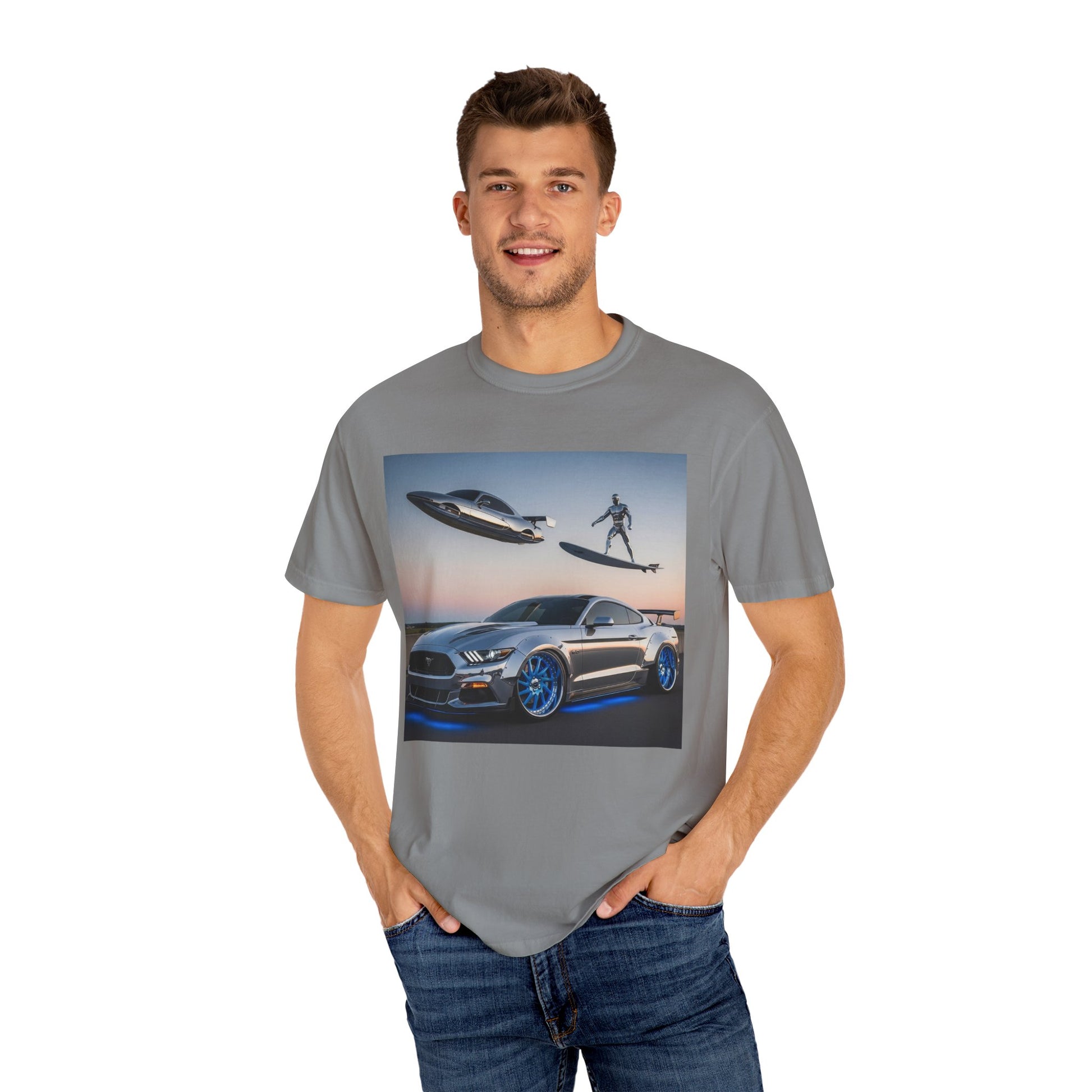 Sleek Car & Surfing T-Shirt, Cool Graphic Tee, Unisex Vintage T-Shirt, Automotive Lover Gift, Summer Fun Shirt