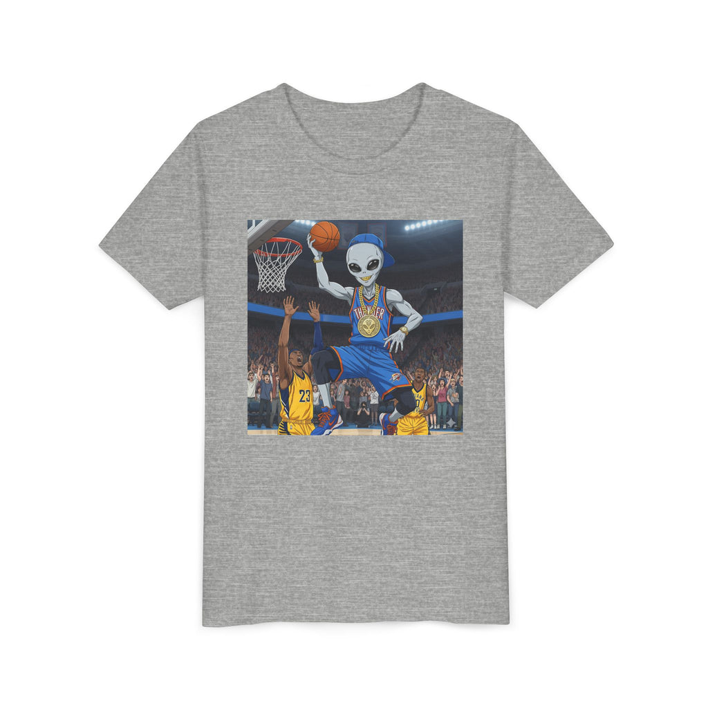 Youth Basketball Alien Tee, Fun Kid's T-Shirt, Cute Gift for Sports Lovers, Birthday Party Attire, Trendy Graphic Tee