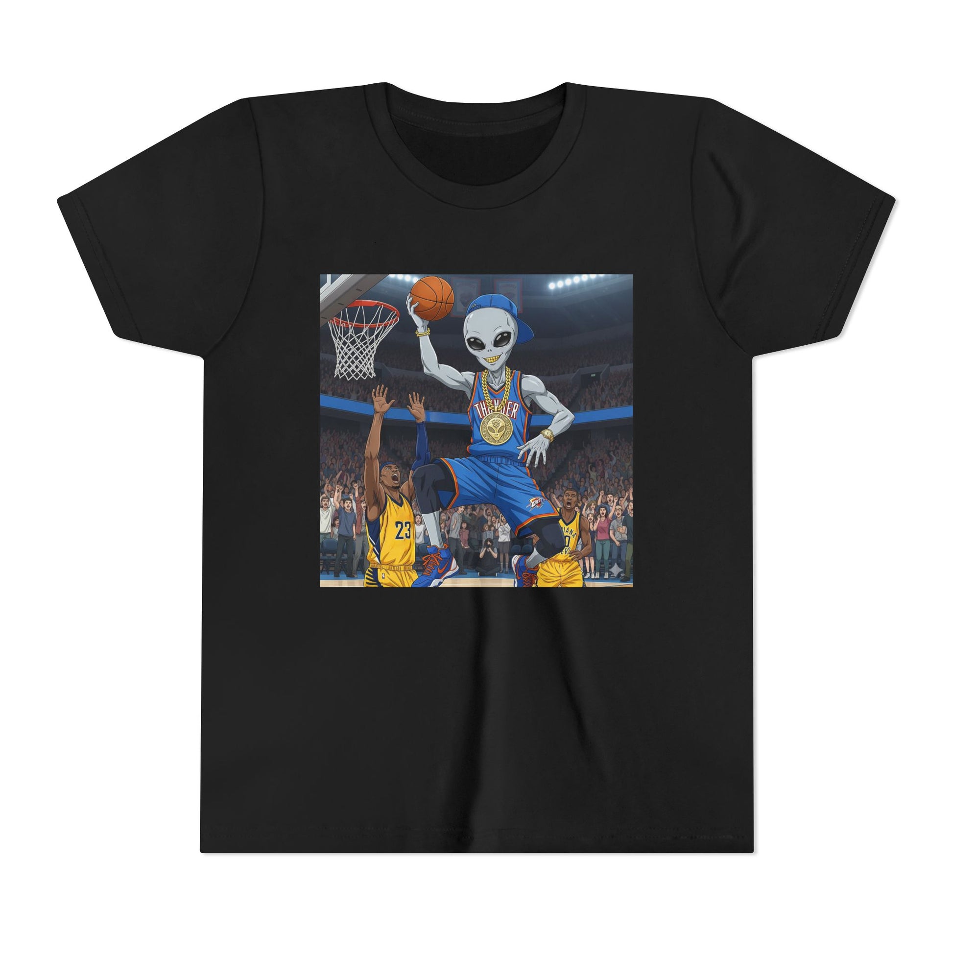 Youth Basketball Alien Tee, Fun Kid's T-Shirt, Cute Gift for Sports Lovers, Birthday Party Attire, Trendy Graphic Tee
