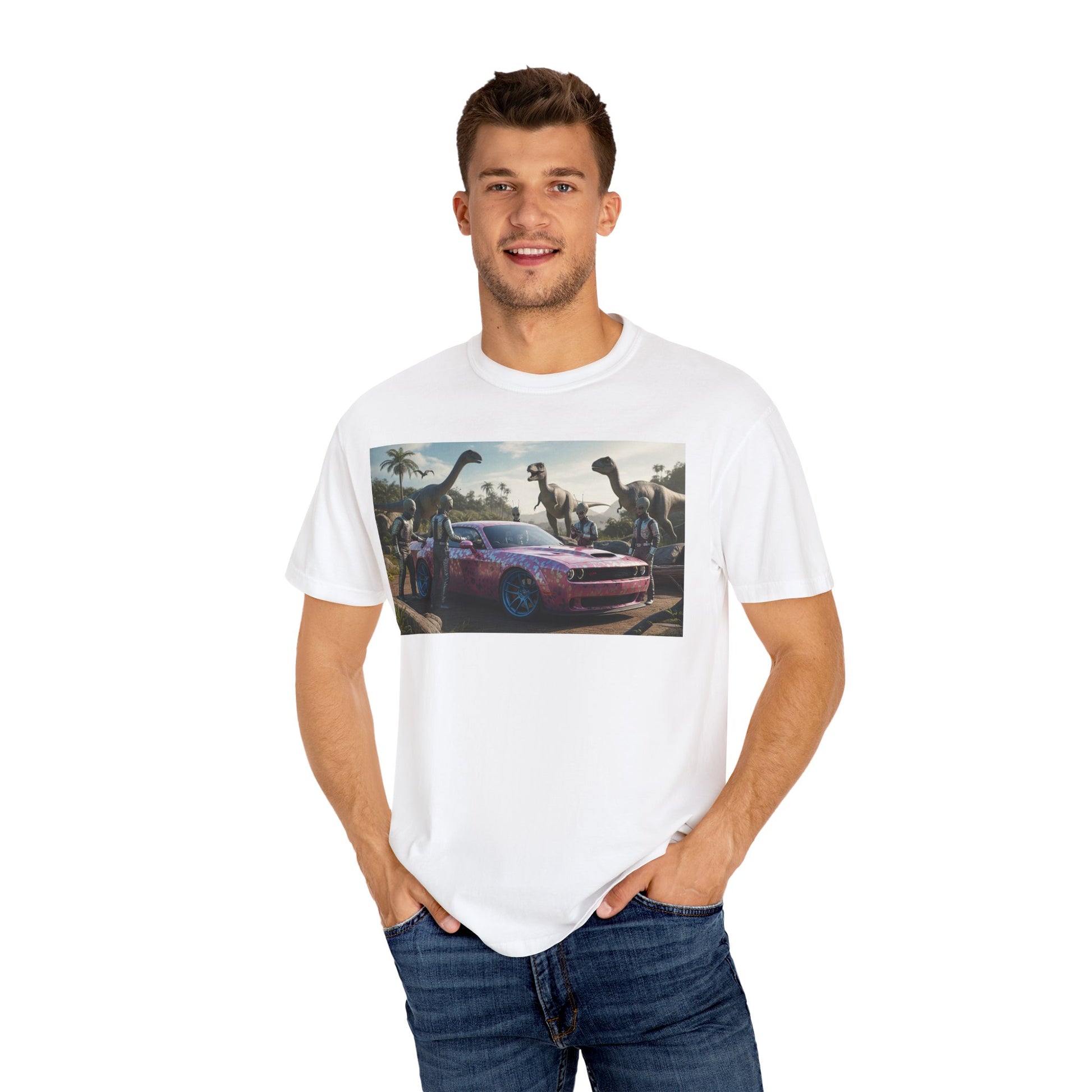Dinosaur Adventure T-Shirt | Unisex Garment-Dyed Tee, Jurassic Theme, Car Lovers Gift, Fun Casual Wear, Unique Graphic Shirt