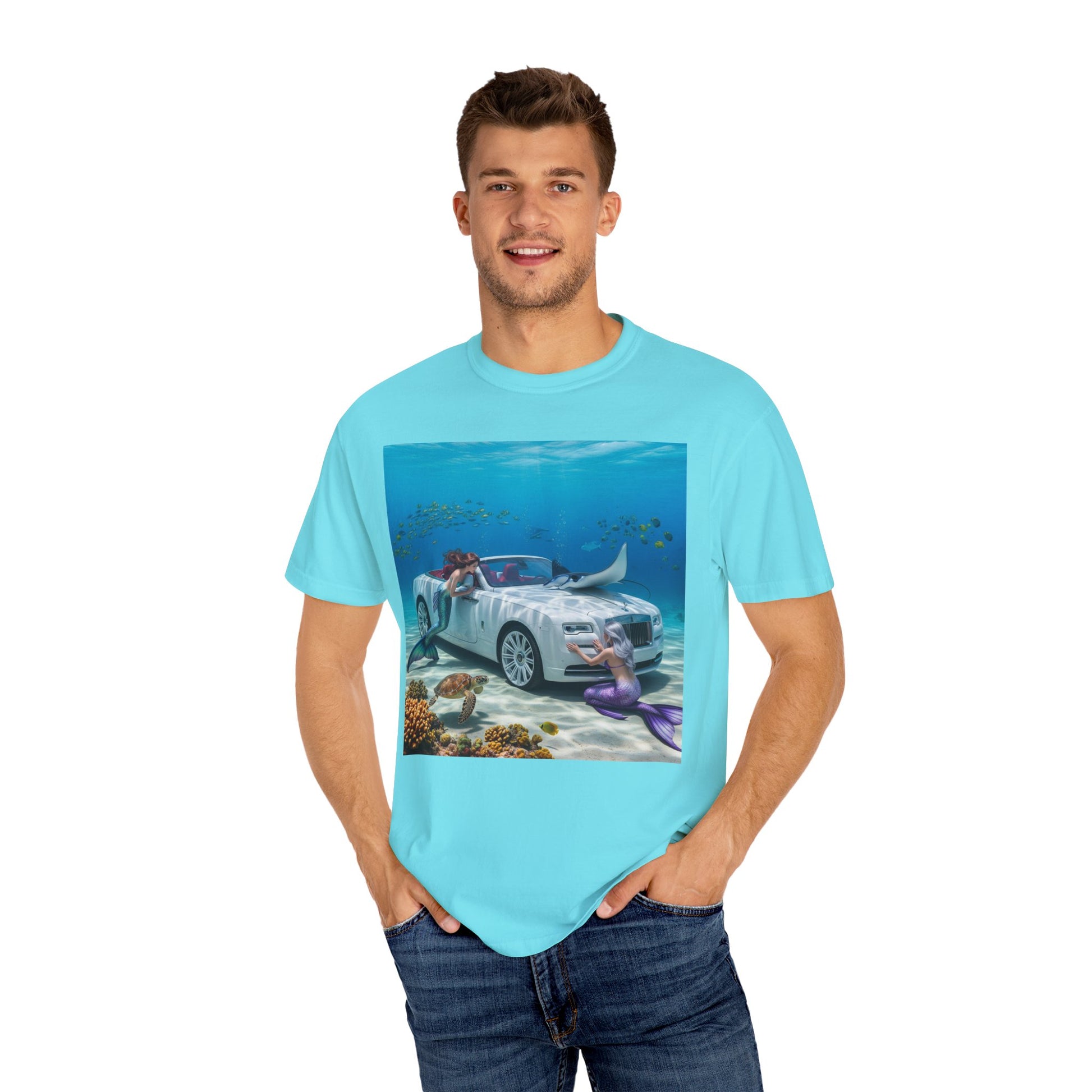 Underwater Mermaid Scene T-shirt, Ocean Art Tee, Summer Casual Wear, Beach Lover Gift, Unique Graphic Shirt