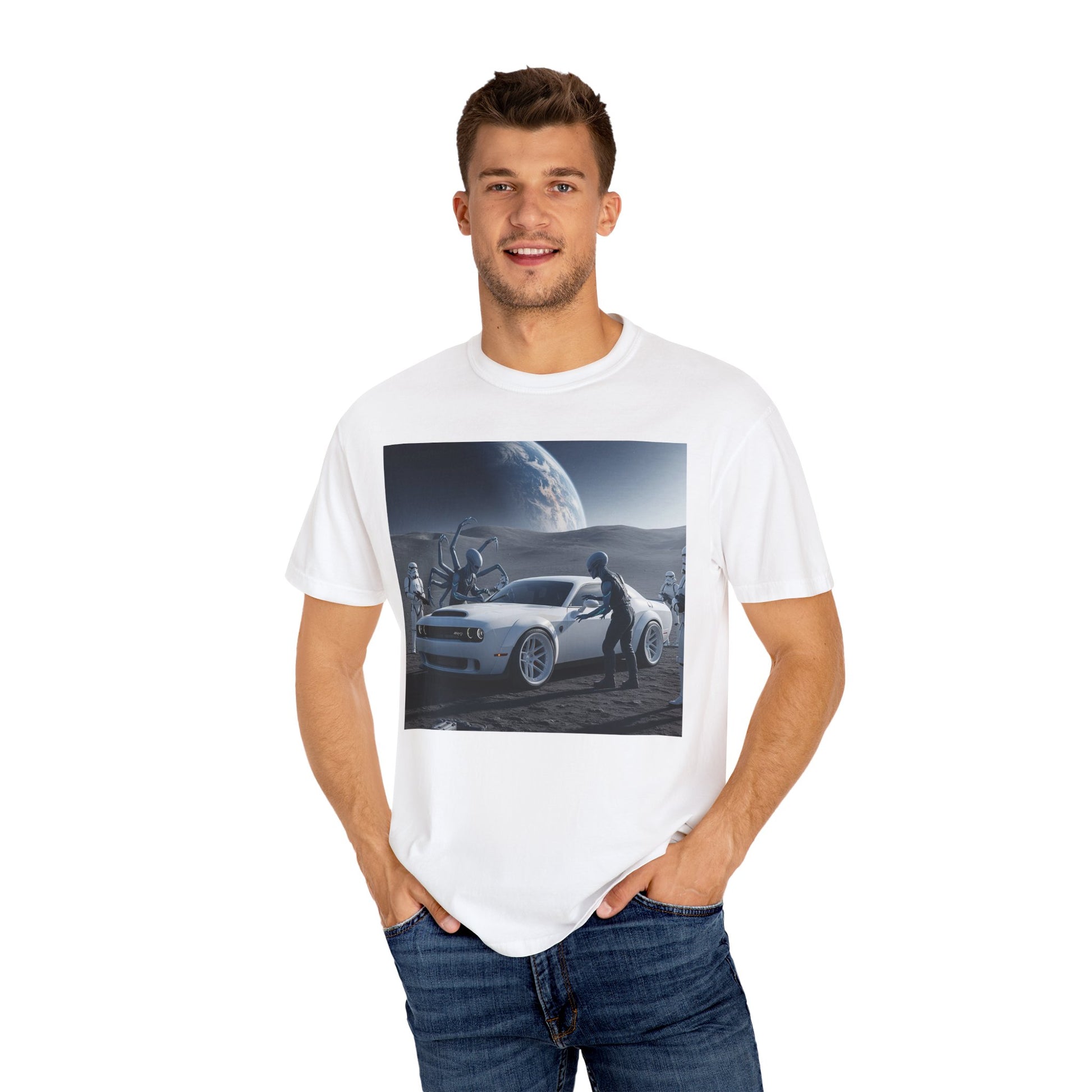 Cosmic Adventure Unisex T-Shirt | Trendy Graphic Tee | Space Car Design | Perfect for Sci-Fi Fans, Casual Outfits, Gift Ideas