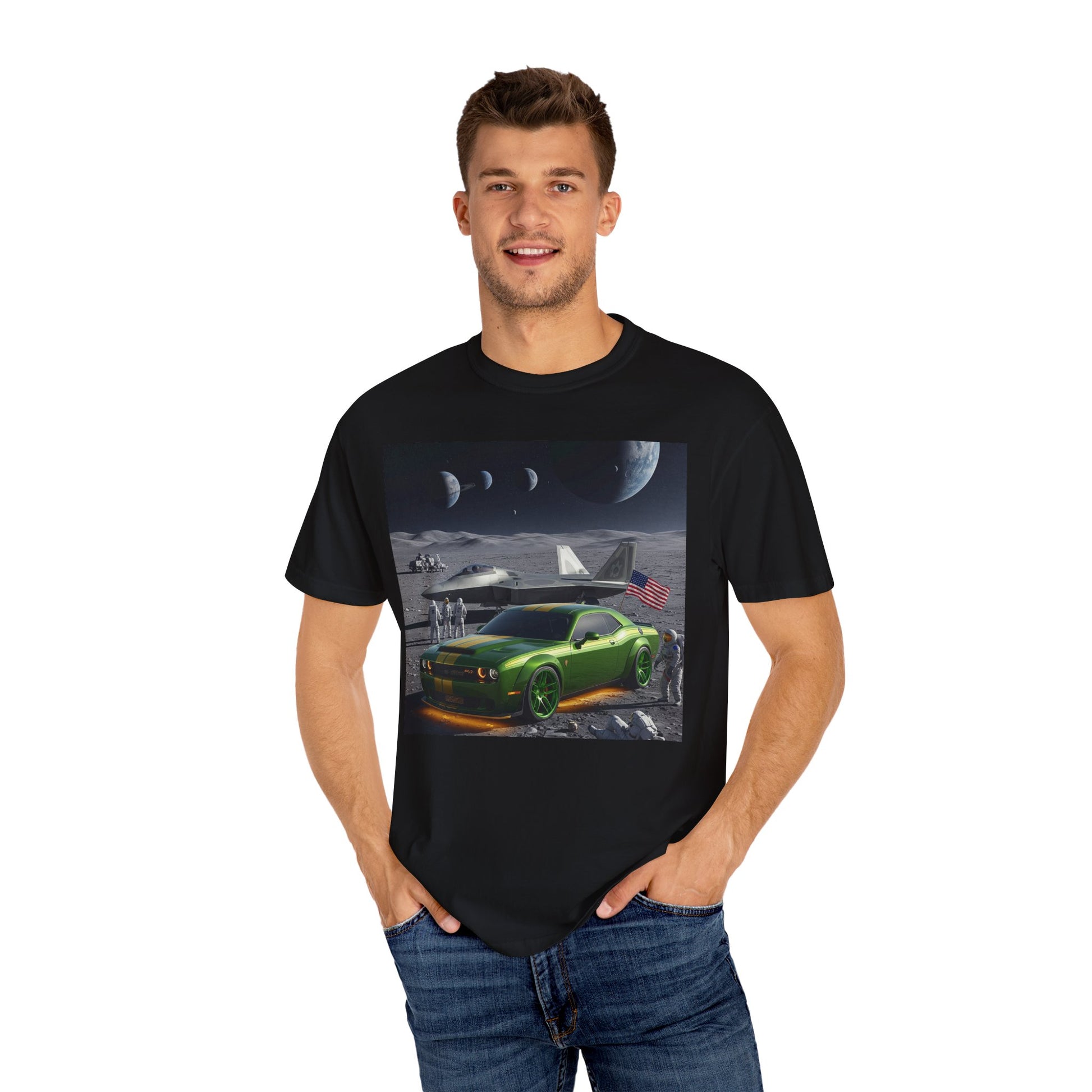Moonlit Muscle Car T-Shirt | Space-themed Tee for Car Lovers, Unique Gift for Birthdays, Retro Style, Unisex Tee