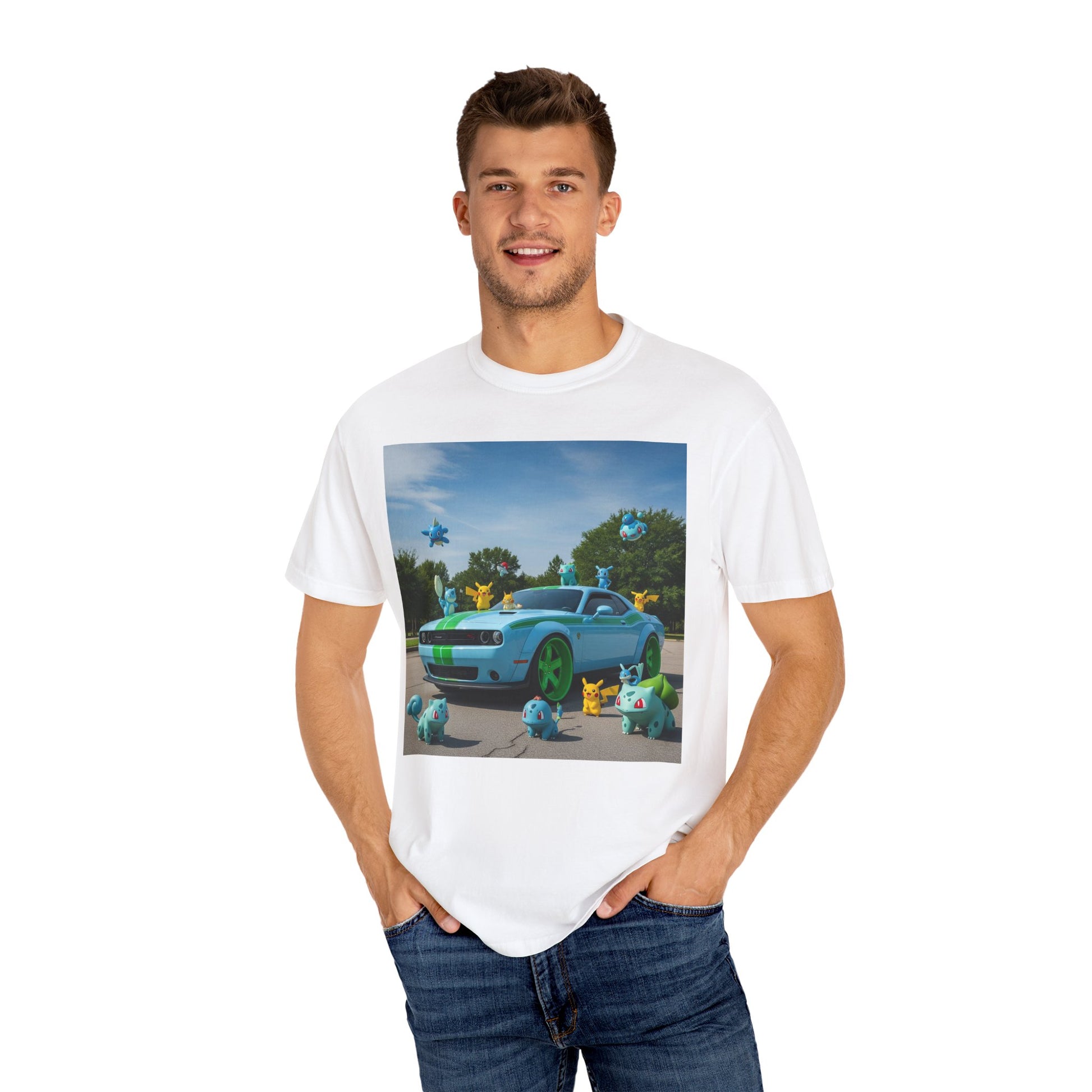 Whimsical Car Tee: Fun Graphic T-Shirt, Casual Wear, Anime Style, Gift for Gamers, Summer Apparel, Unique Tees