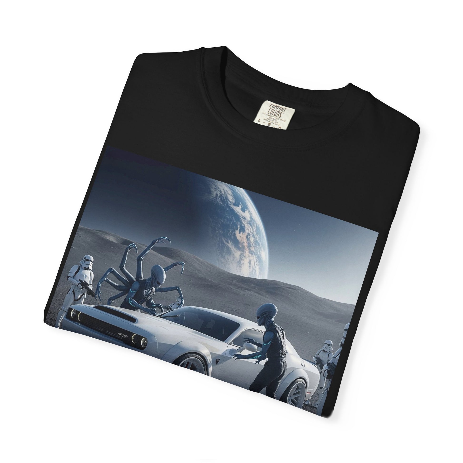 Cosmic Adventure Unisex T-Shirt | Trendy Graphic Tee | Space Car Design | Perfect for Sci-Fi Fans, Casual Outfits, Gift Ideas