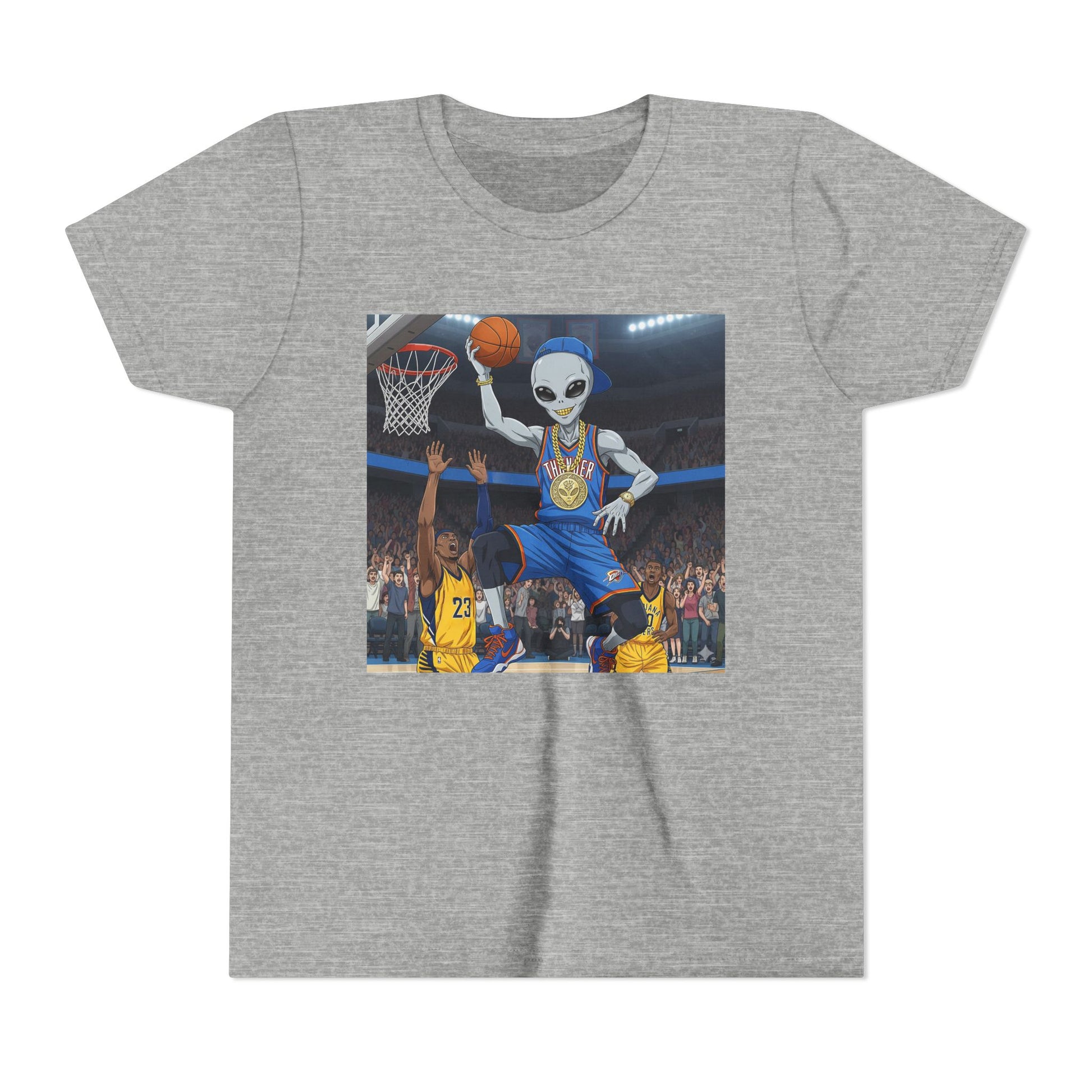 Youth Basketball Alien Tee, Fun Kid's T-Shirt, Cute Gift for Sports Lovers, Birthday Party Attire, Trendy Graphic Tee