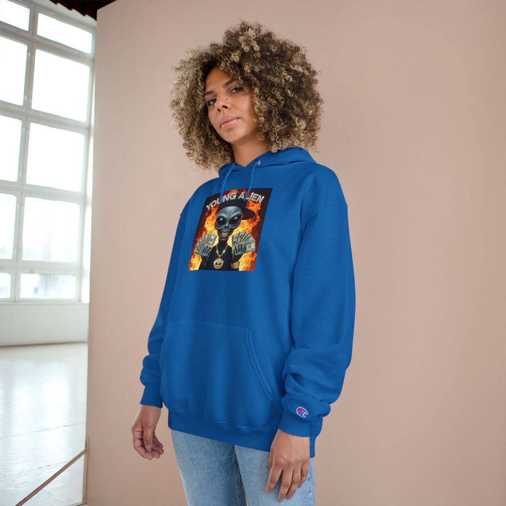 Young Alien Champion Hoodie - Stylish Streetwear, Unique Graphic Sweatshirt, Unisex Pullover, Perfect for Gifting, Trendy Urban Fashion