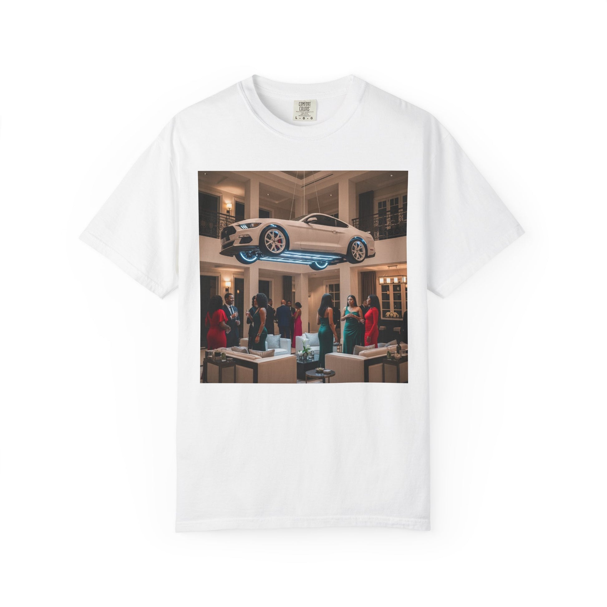 Floating Car T-shirt, Unisex Garment-Dyed Tee, Unique Graphic Tee, Casual Wear for Car Lovers, Trendy Streetwear
