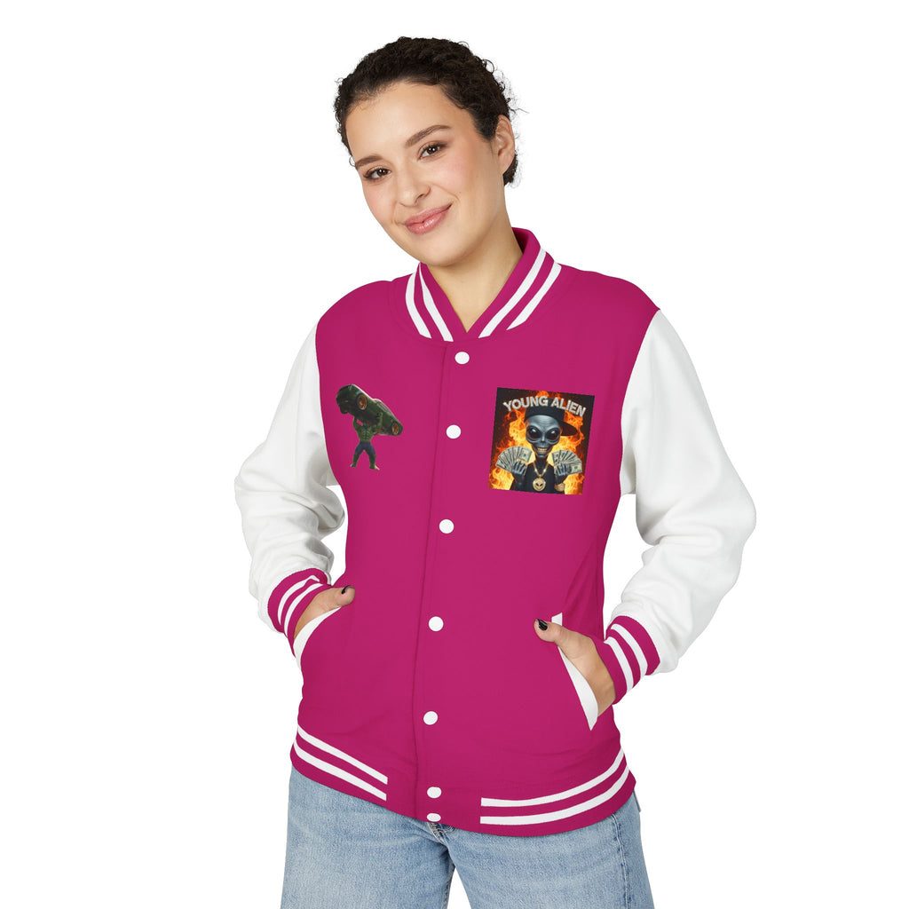 Youthful Alien Vibes Letterman Jacket, Retro Style Unisex Jacket, Trendy Outerwear, Casual Streetwear, Unique Gift for Teenagers