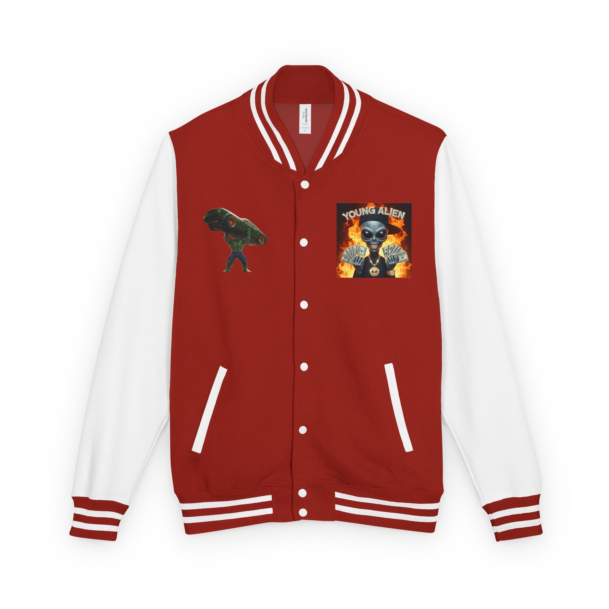 Youthful Alien Vibes Letterman Jacket, Retro Style Unisex Jacket, Trendy Outerwear, Casual Streetwear, Unique Gift for Teenagers
