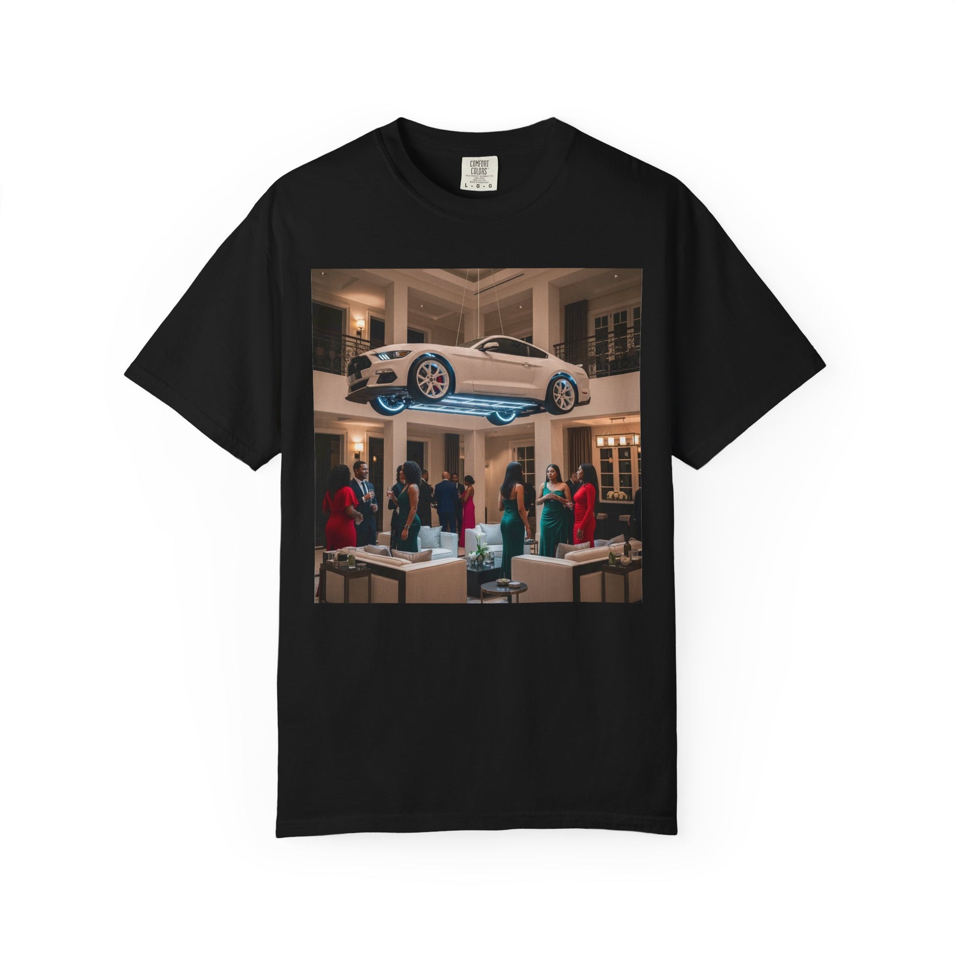 Floating Car T-shirt, Unisex Garment-Dyed Tee, Unique Graphic Tee, Casual Wear for Car Lovers, Trendy Streetwear