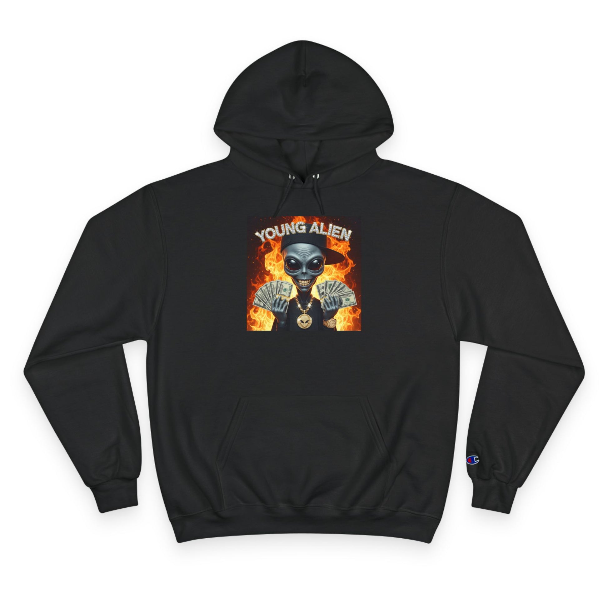 Young Alien Champion Hoodie - Stylish Streetwear, Unique Graphic Sweatshirt, Unisex Pullover, Perfect for Gifting, Trendy Urban Fashion