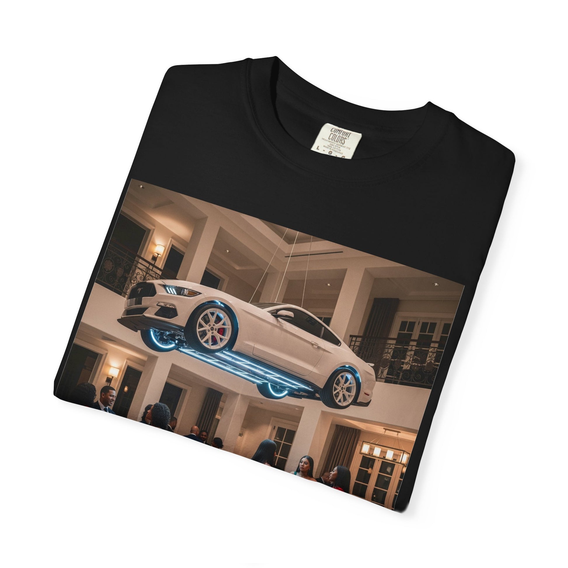 Floating Car T-shirt, Unisex Garment-Dyed Tee, Unique Graphic Tee, Casual Wear for Car Lovers, Trendy Streetwear